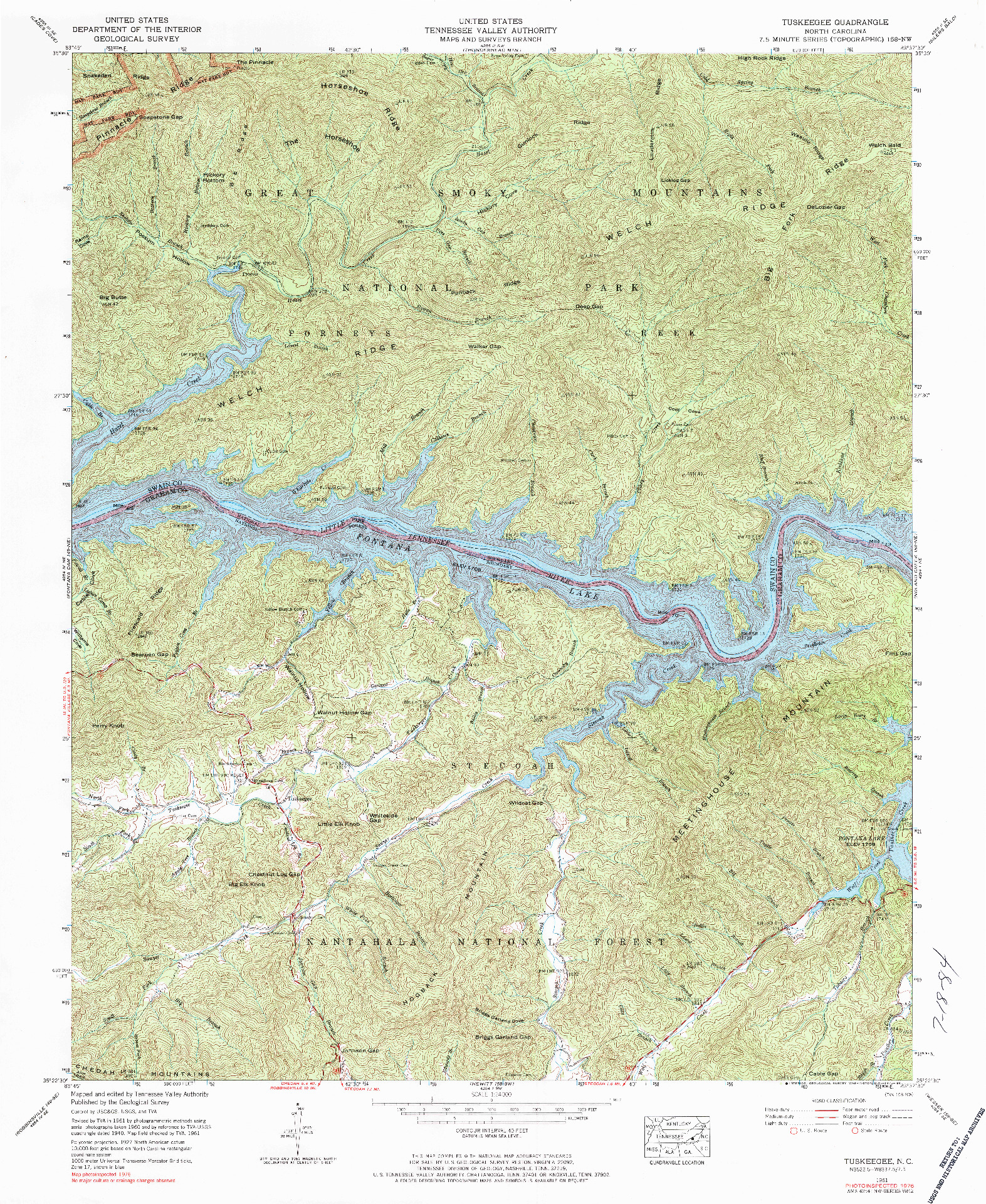 USGS 1:24000-SCALE QUADRANGLE FOR TUSKEEGEE, NC 1961