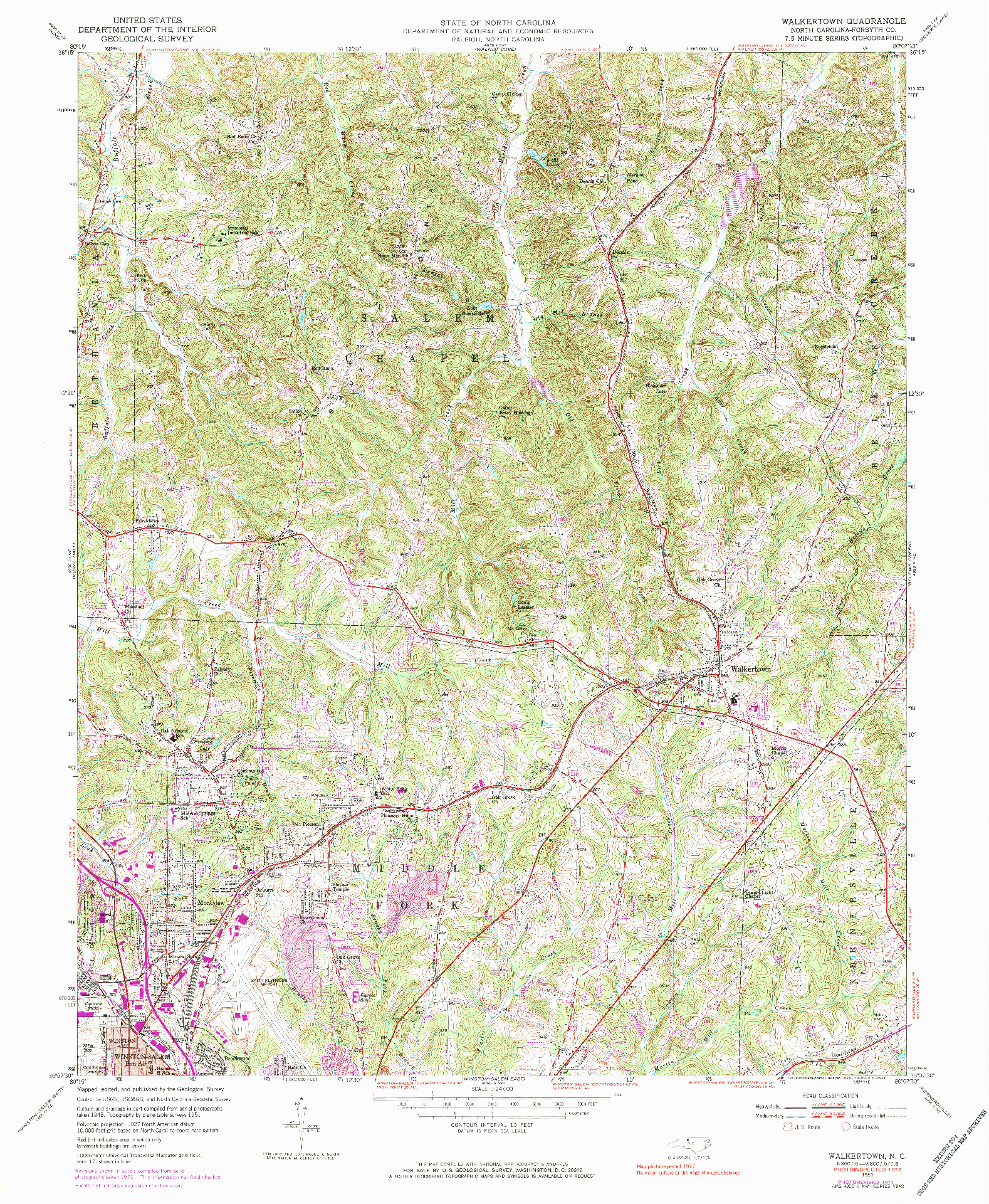 USGS 1:24000-SCALE QUADRANGLE FOR WALKERTOWN, NC 1951