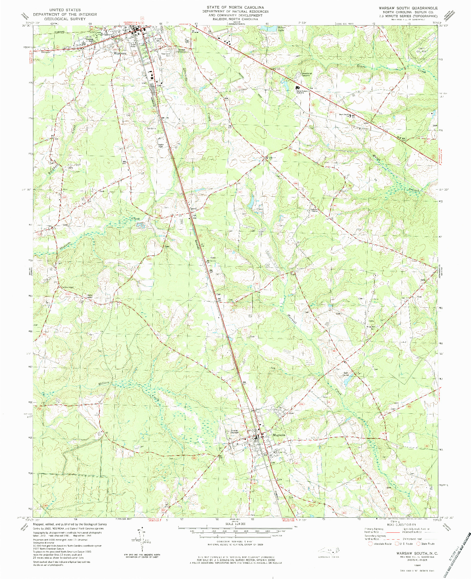 USGS 1:24000-SCALE QUADRANGLE FOR WARSAW SOUTH, NC 1984