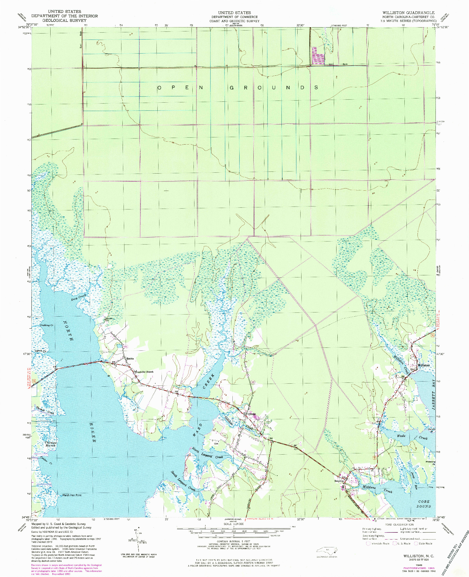 USGS 1:24000-SCALE QUADRANGLE FOR WILLISTON, NC 1949