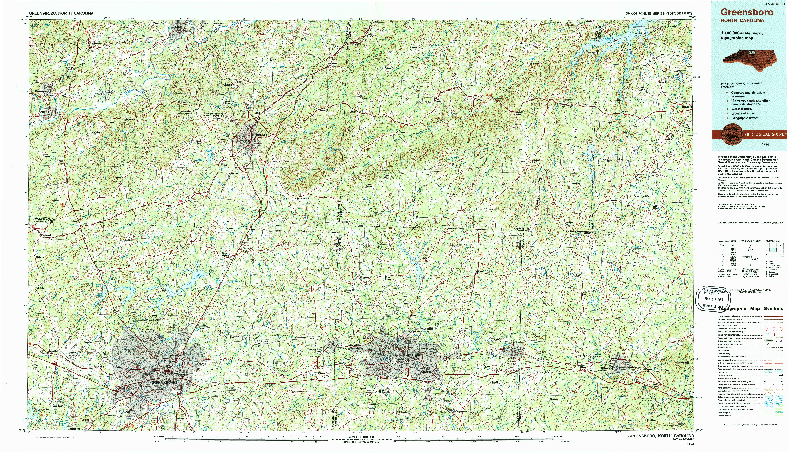 USGS 1:100000-SCALE QUADRANGLE FOR GREENSBORO, NC 1984