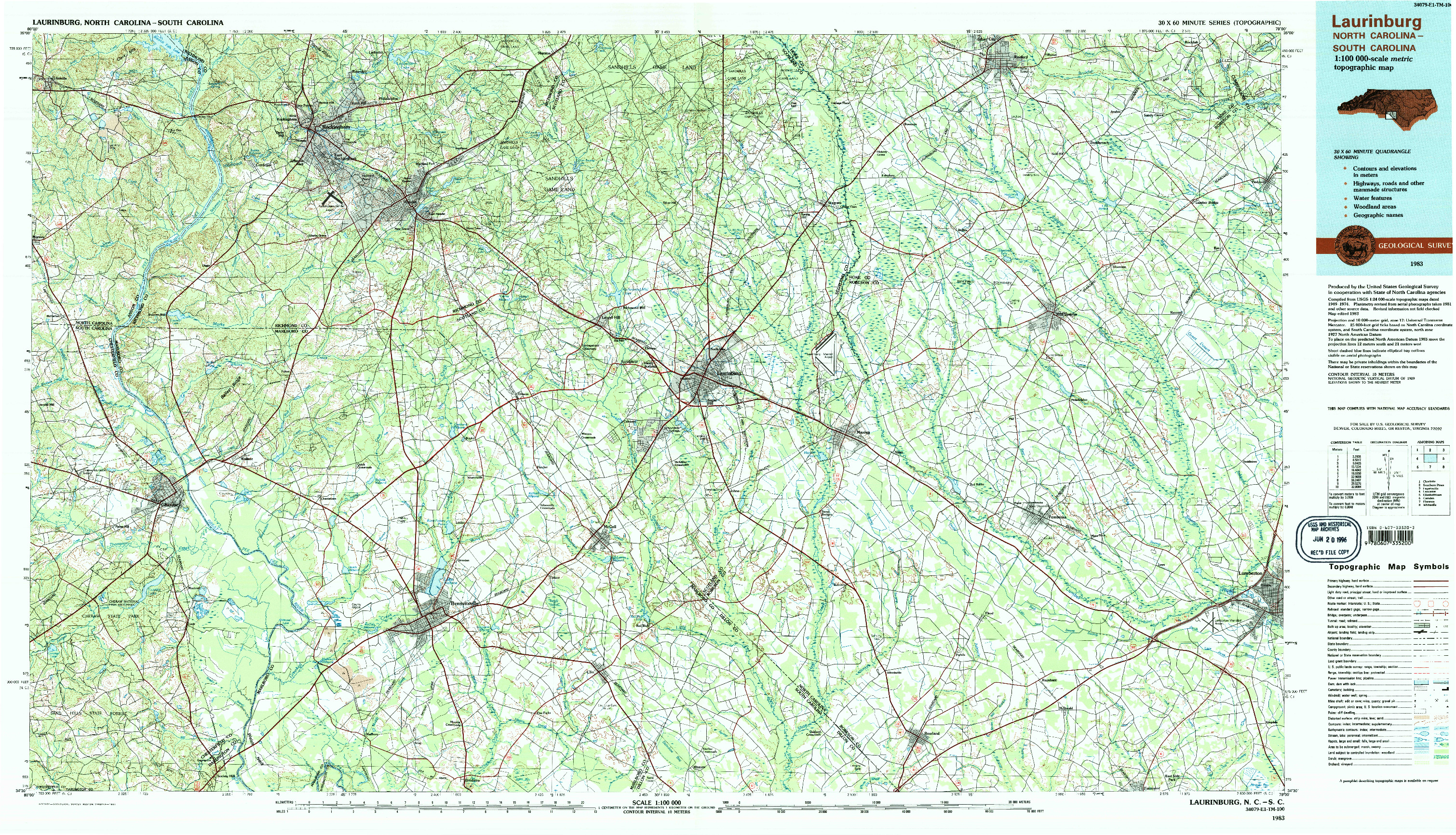 USGS 1:100000-SCALE QUADRANGLE FOR LAURINBURG, NC 1983