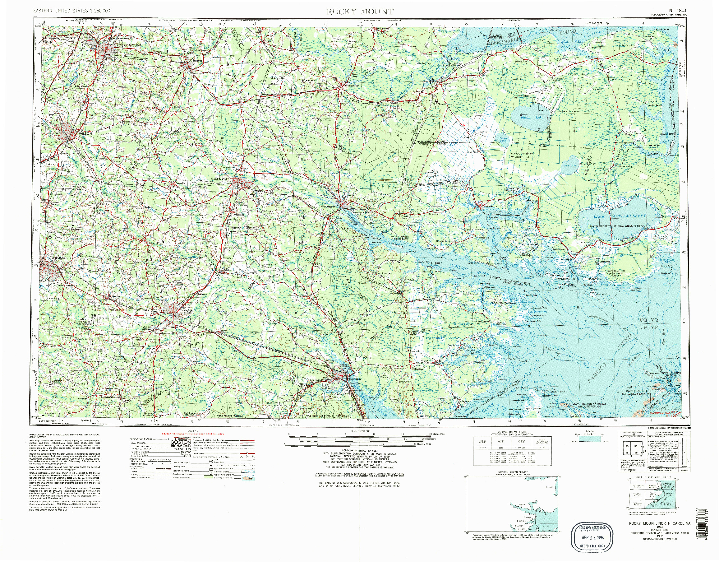 USGS 1:250000-SCALE QUADRANGLE FOR ROCKY MOUNT, NC 1953