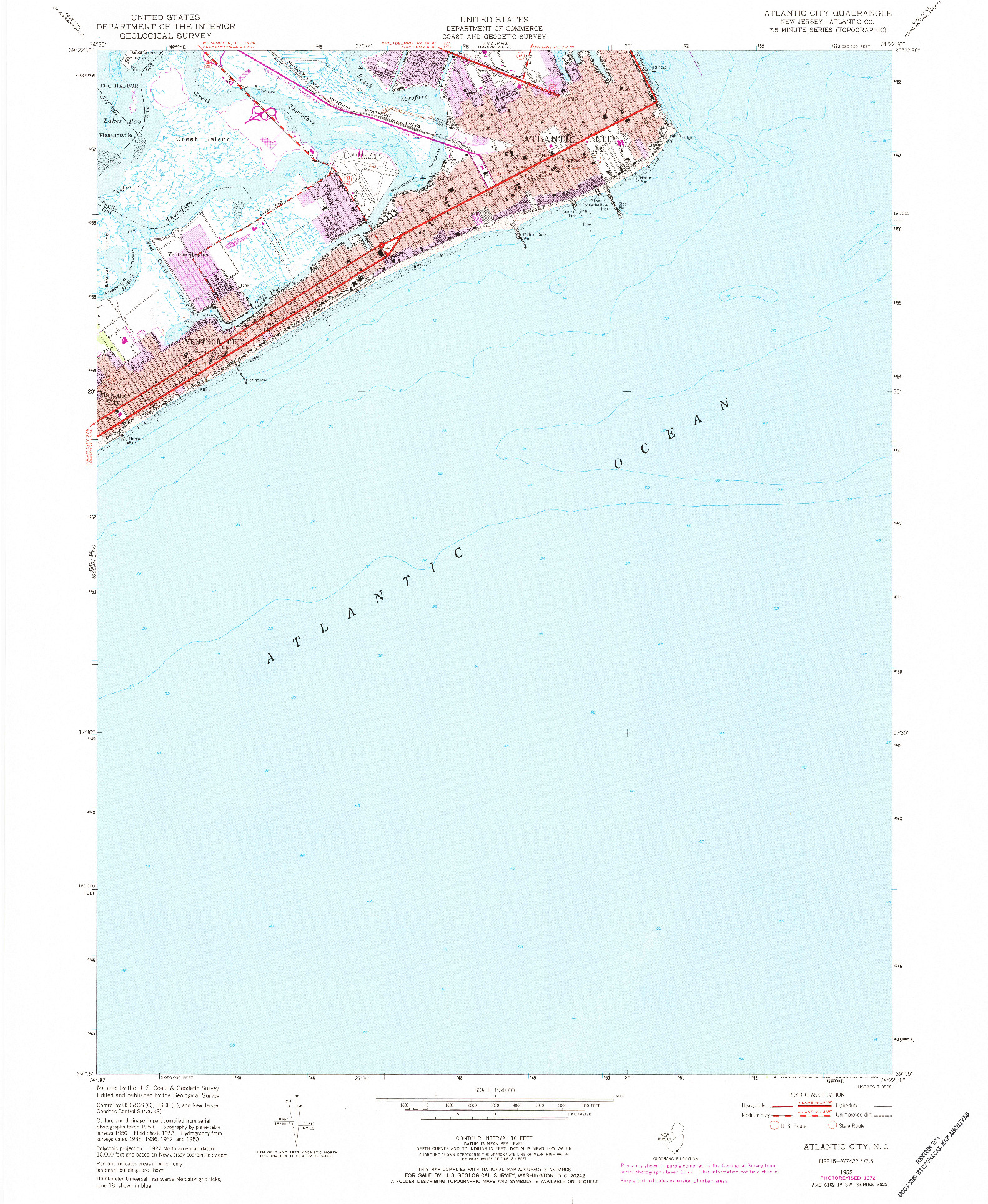 USGS 1:24000-SCALE QUADRANGLE FOR ATLANTIC CITY, NJ 1952