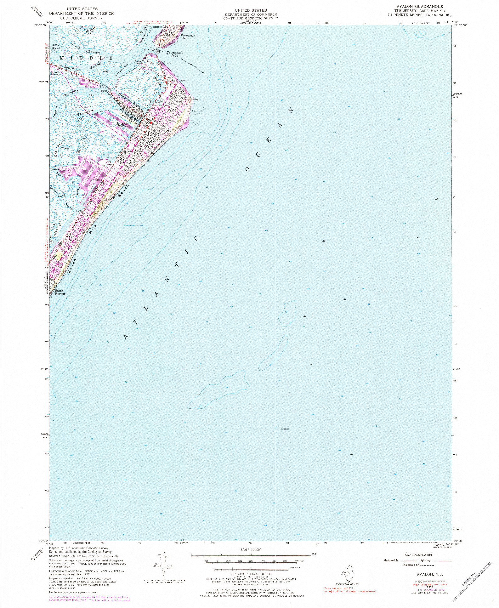 USGS 1:24000-SCALE QUADRANGLE FOR AVALON, NJ 1953