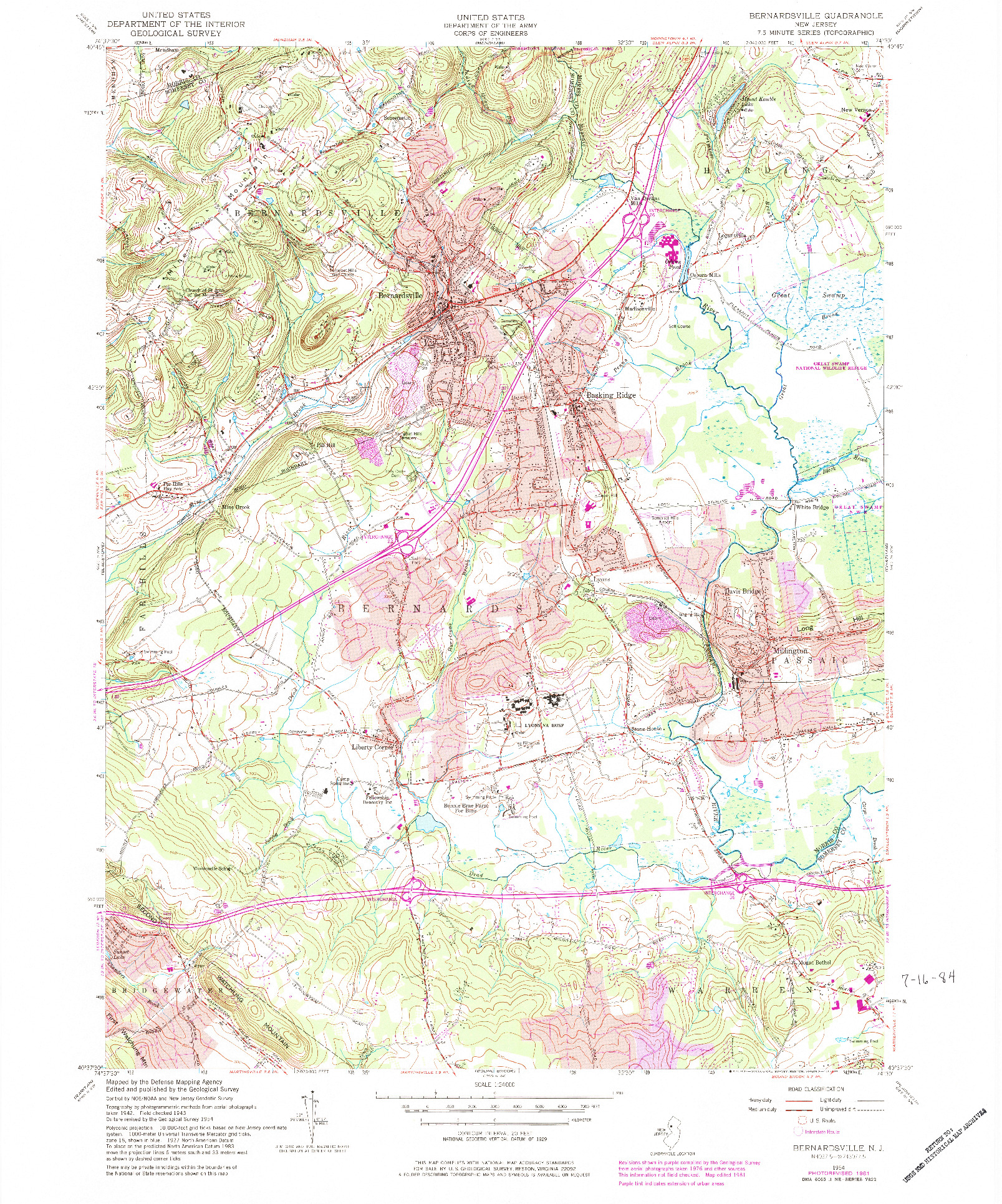 USGS 1:24000-SCALE QUADRANGLE FOR BERNARDSVILLE, NJ 1954