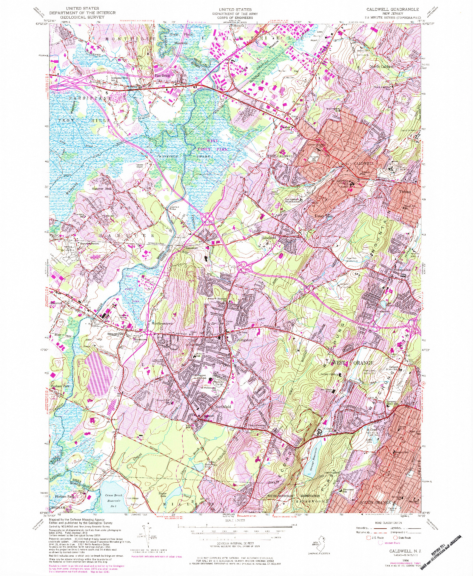 USGS 1:24000-SCALE QUADRANGLE FOR CALDWELL, NJ 1954