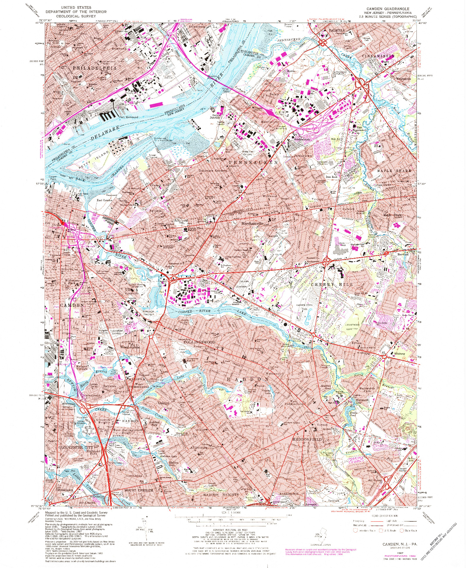 USGS 1:24000-SCALE QUADRANGLE FOR CAMDEN, NJ 1967