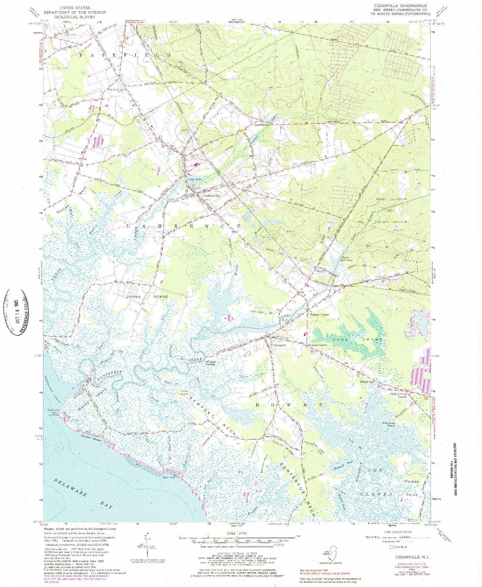 USGS 1:24000-SCALE QUADRANGLE FOR CEDARVILLE, NJ 1956