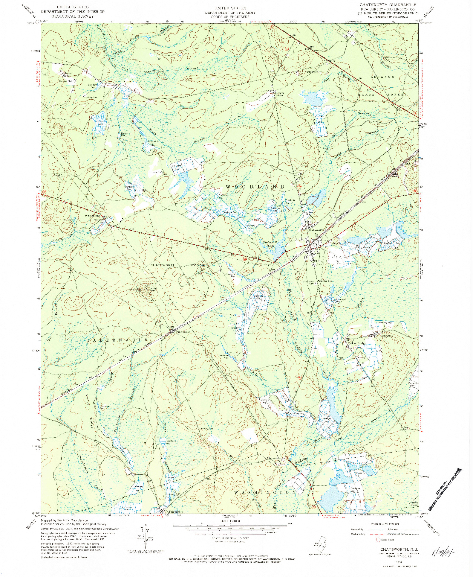 USGS 1:24000-SCALE QUADRANGLE FOR CHATSWORTH, NJ 1957