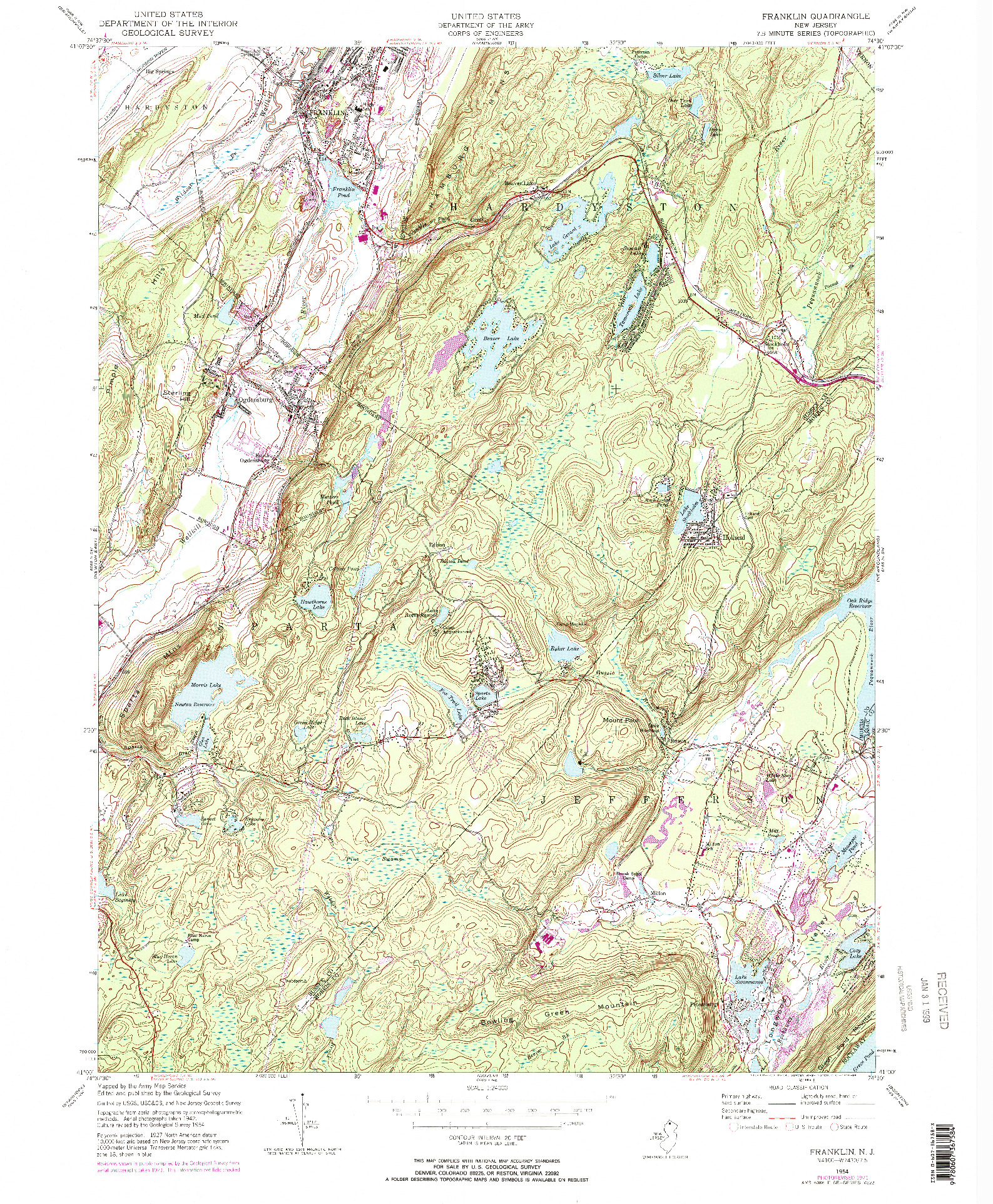 USGS 1:24000-SCALE QUADRANGLE FOR FRANKLIN, NJ 1954