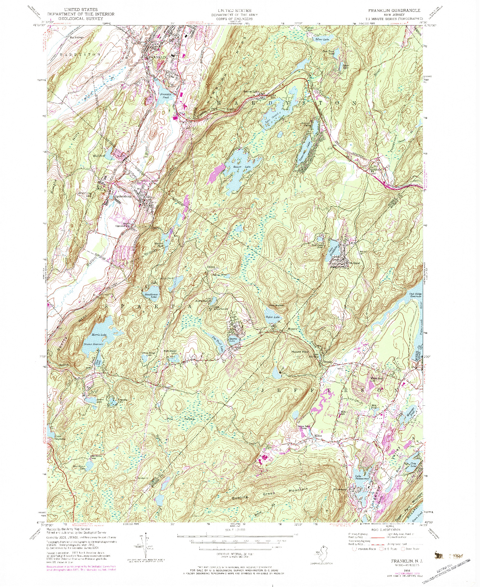 USGS 1:24000-SCALE QUADRANGLE FOR FRANKLIN, NJ 1954