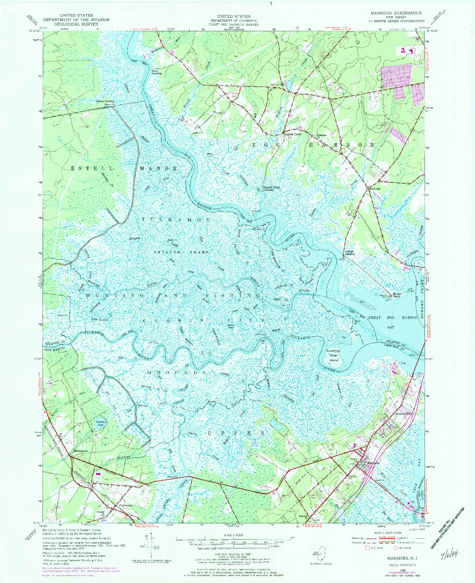 USGS 1:24000-SCALE QUADRANGLE FOR MARMORA, NJ 1952