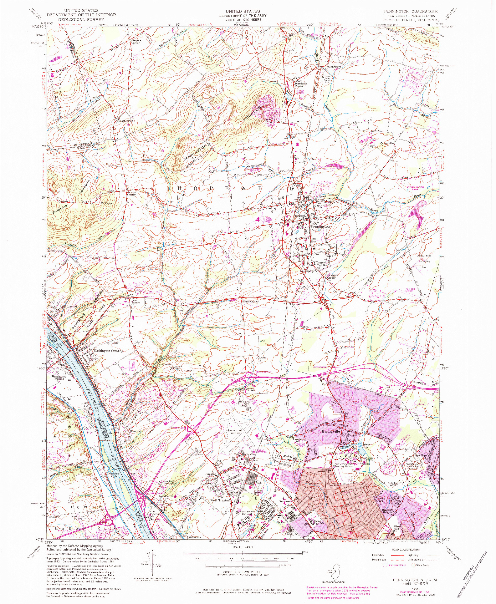 USGS 1:24000-SCALE QUADRANGLE FOR PENNINGTON, NJ 1954