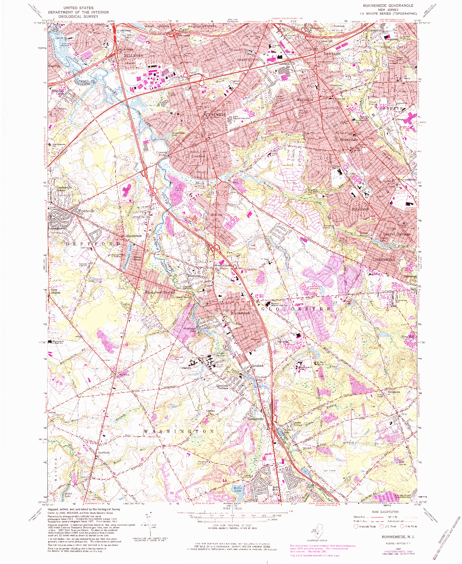 USGS 1:24000-SCALE QUADRANGLE FOR RUNNEMEDE, NJ 1967