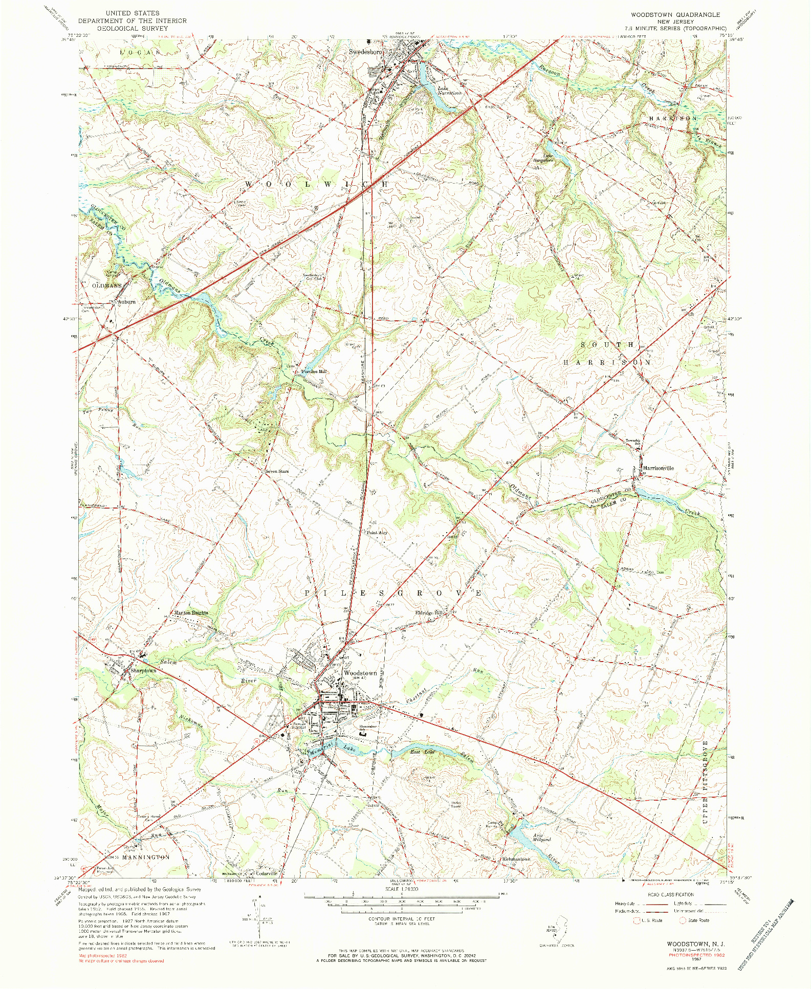 USGS 1:24000-SCALE QUADRANGLE FOR WOODSTOWN, NJ 1967