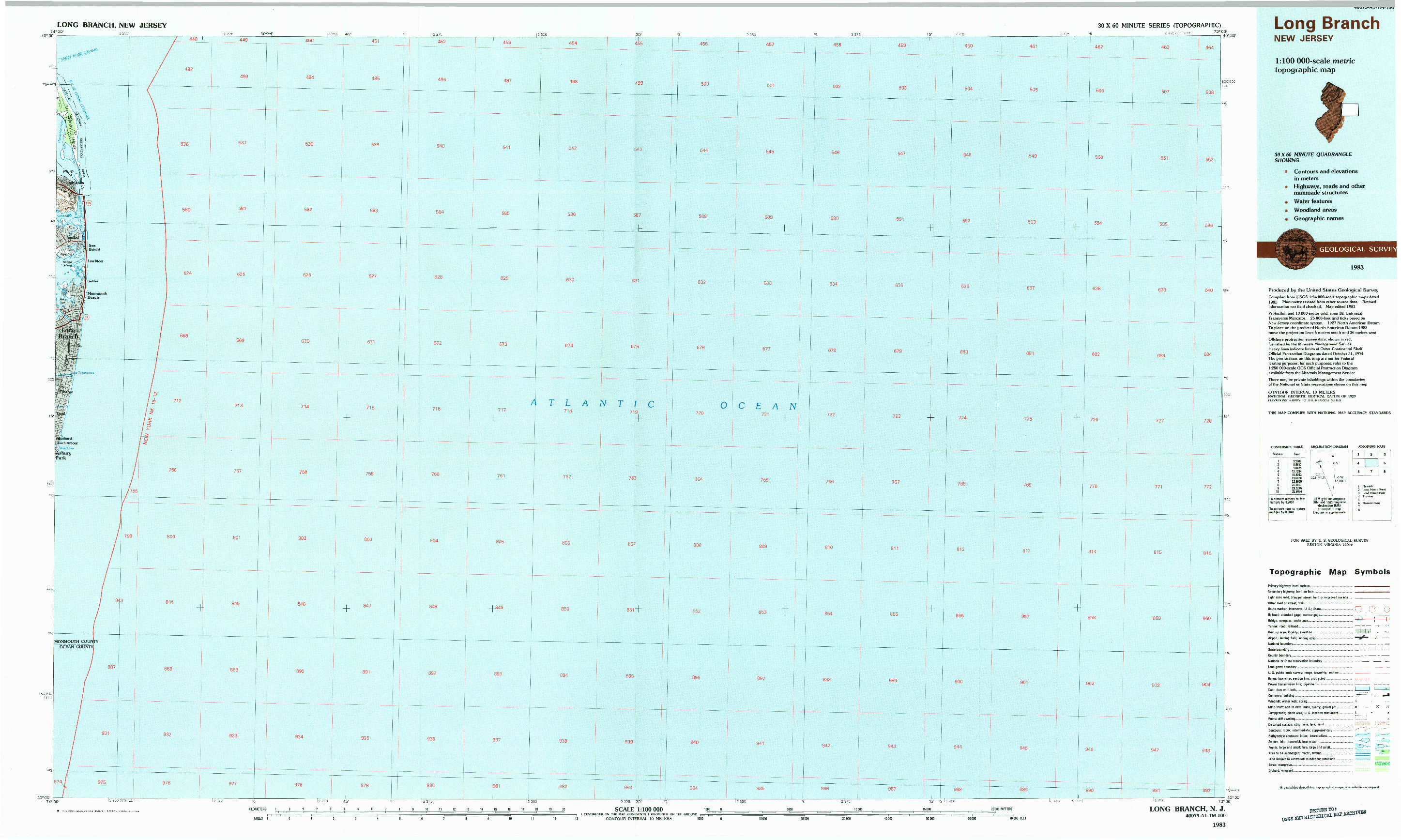 USGS 1:100000-SCALE QUADRANGLE FOR LONG BRANCH, NJ 1983