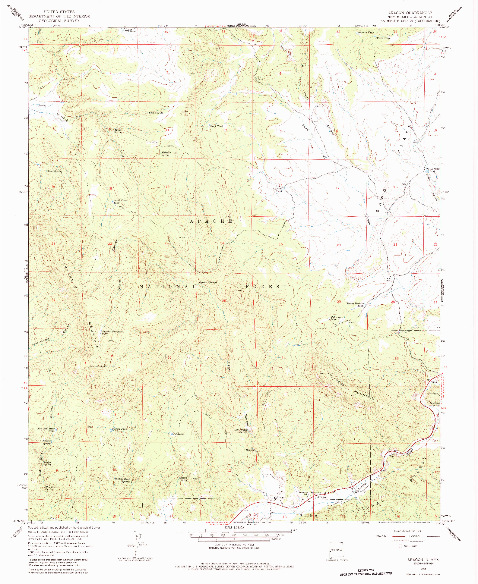 USGS 1:24000-SCALE QUADRANGLE FOR ARAGON, NM 1965