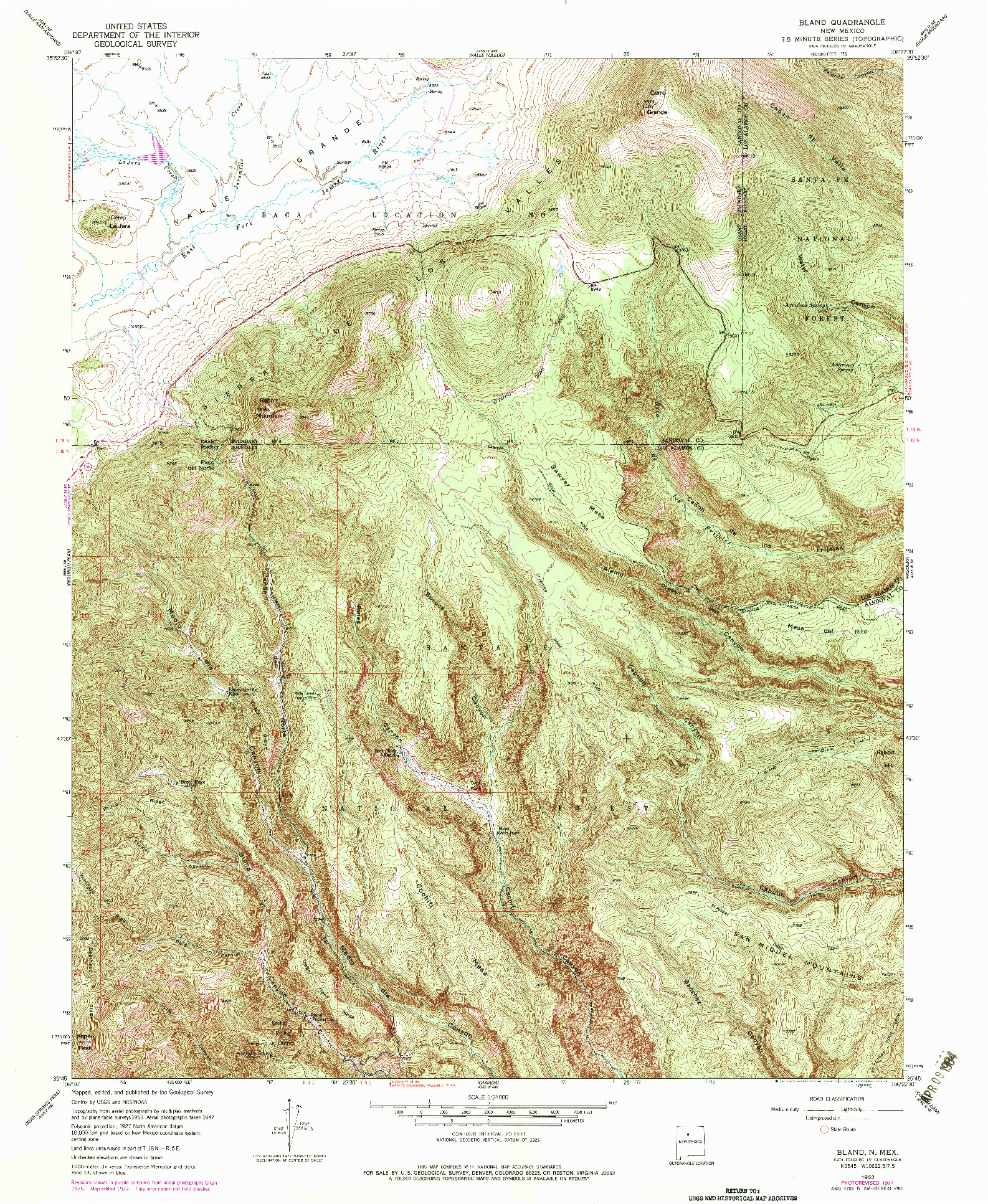 USGS 1:24000-SCALE QUADRANGLE FOR BLAND, NM 1953