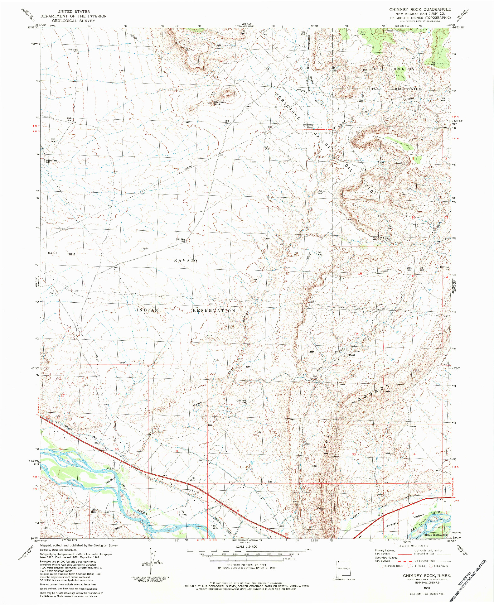 USGS 1:24000-SCALE QUADRANGLE FOR CHIMNEY ROCK, NM 1983