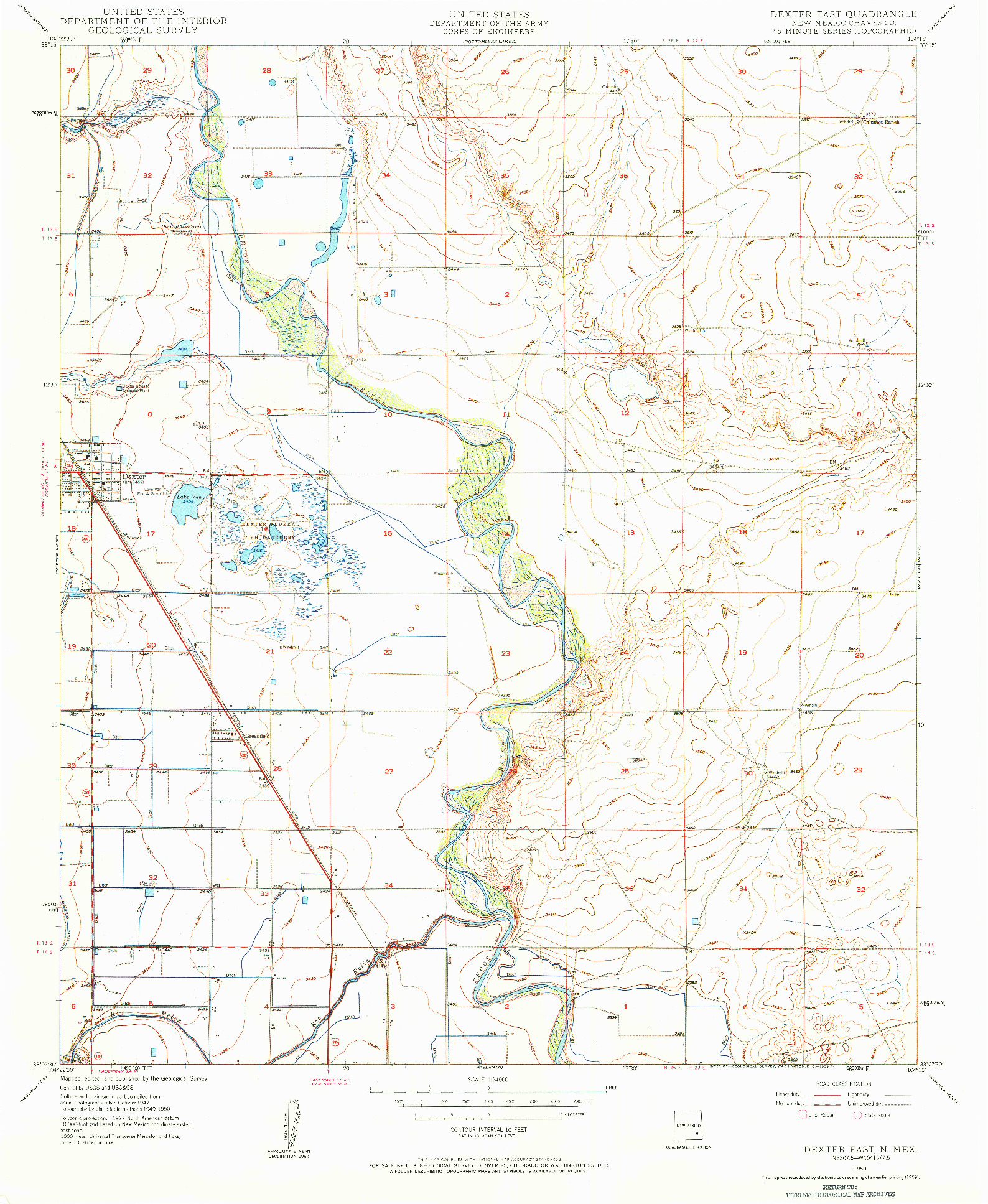 USGS 1:24000-SCALE QUADRANGLE FOR DEXTER EAST, NM 1950