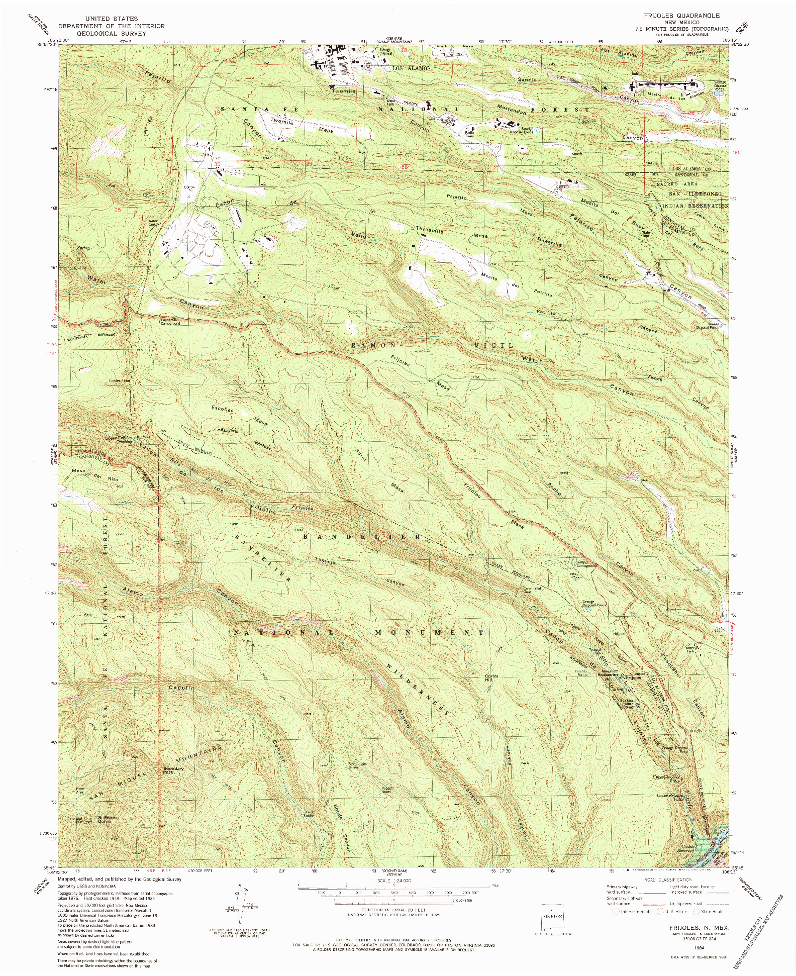 USGS 1:24000-SCALE QUADRANGLE FOR FRIJOLES, NM 1984