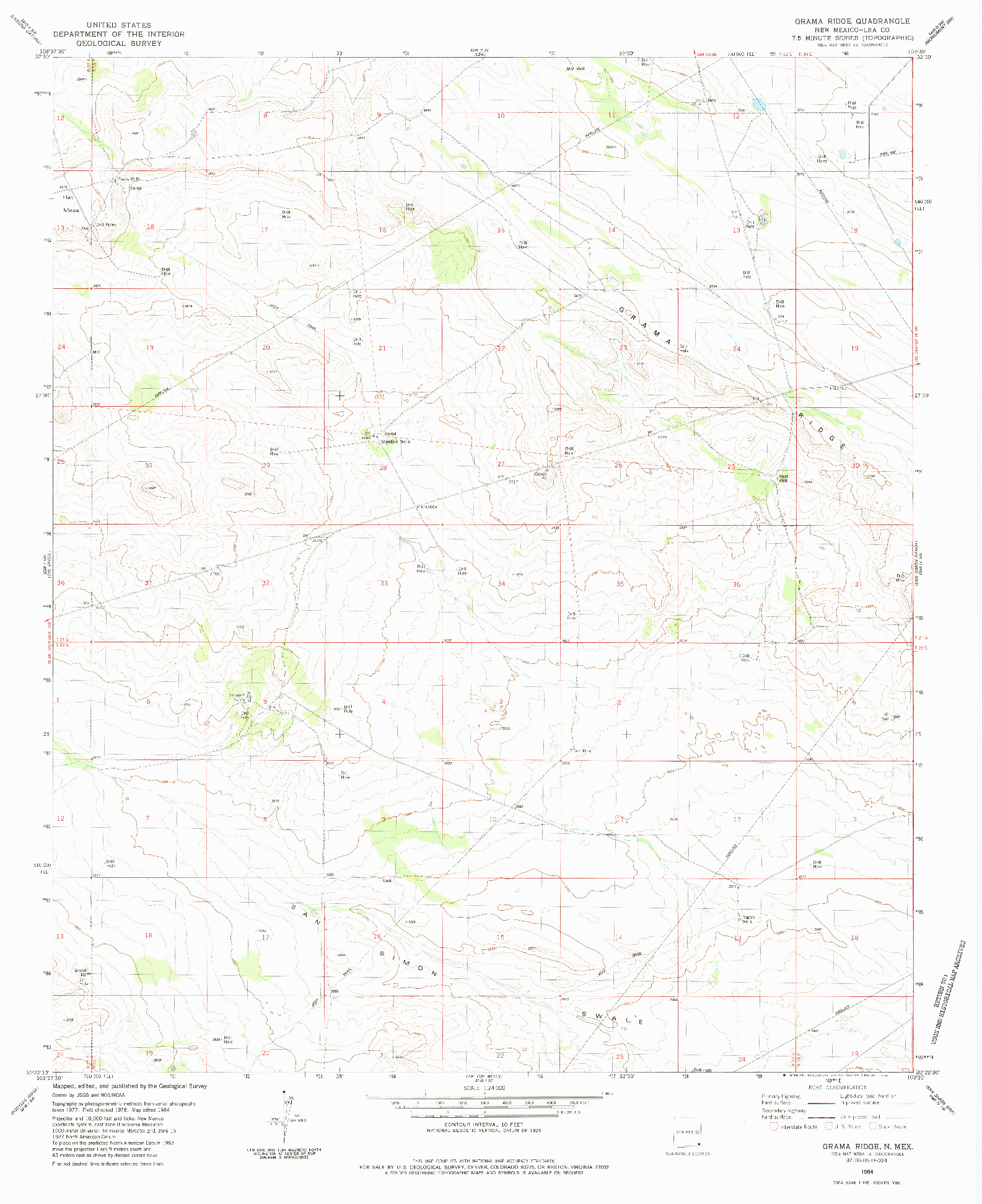 USGS 1:24000-SCALE QUADRANGLE FOR GRAMA RIDGE, NM 1984