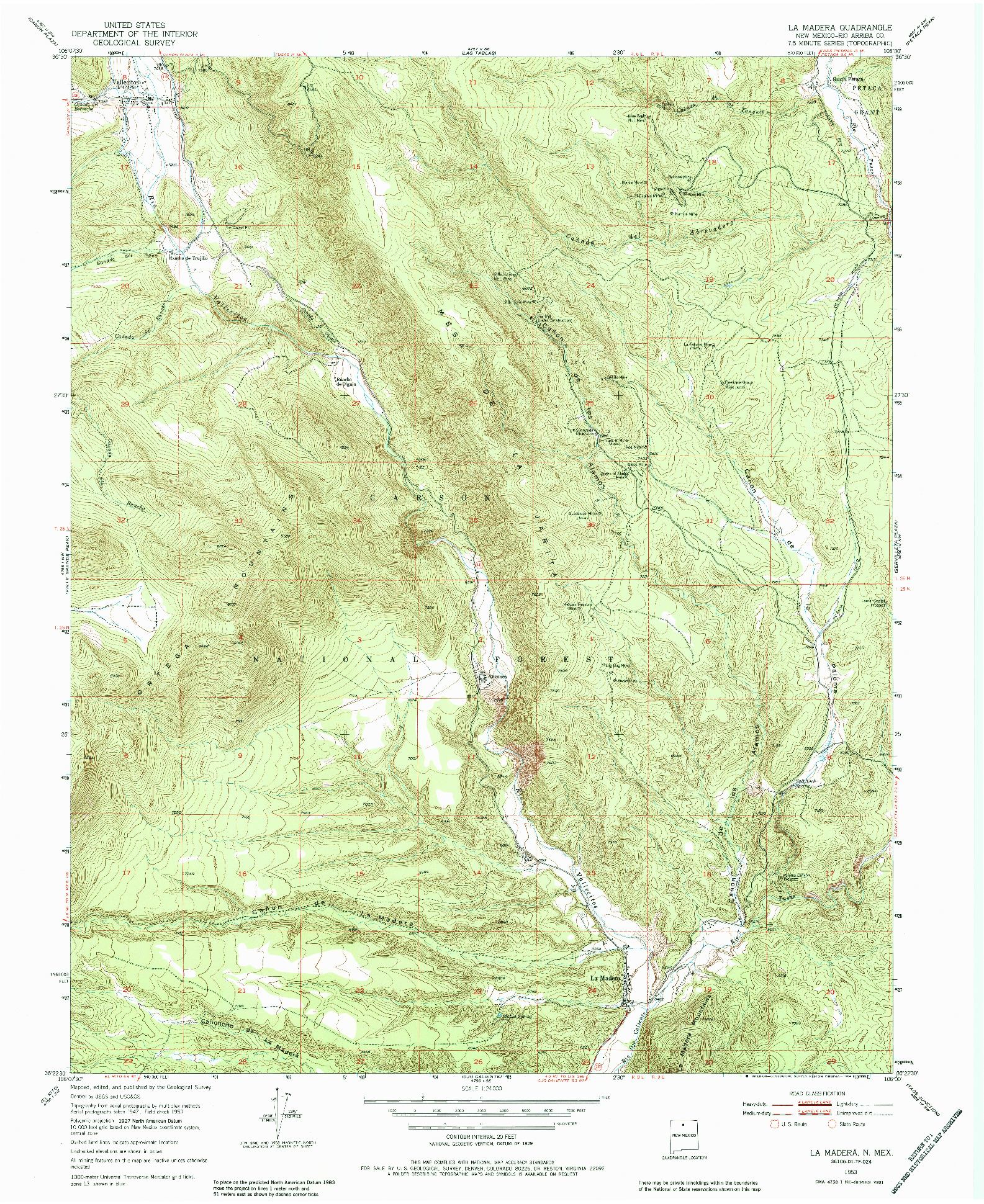USGS 1:24000-SCALE QUADRANGLE FOR LA MADERA, NM 1953