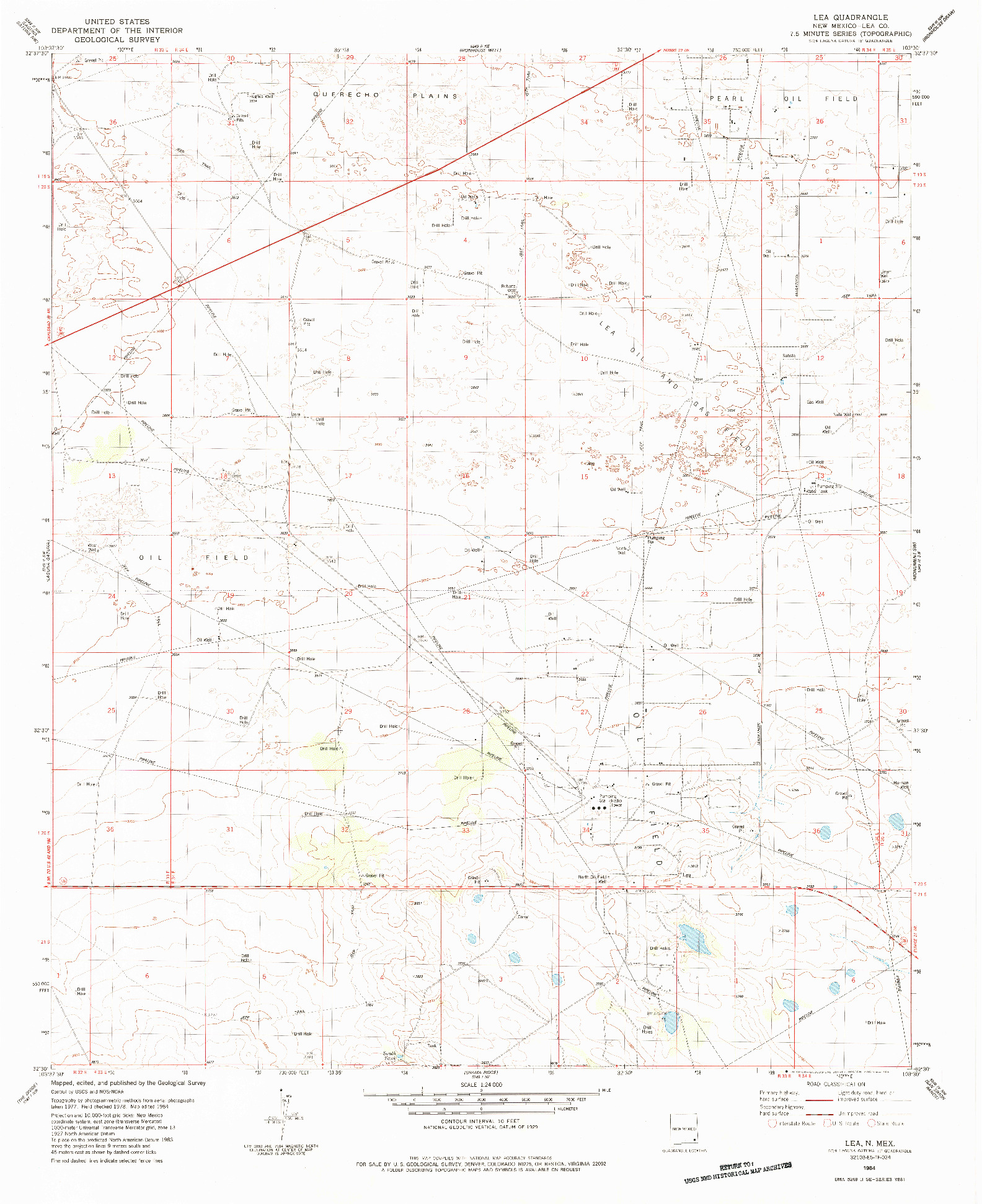 USGS 1:24000-SCALE QUADRANGLE FOR LEA, NM 1984