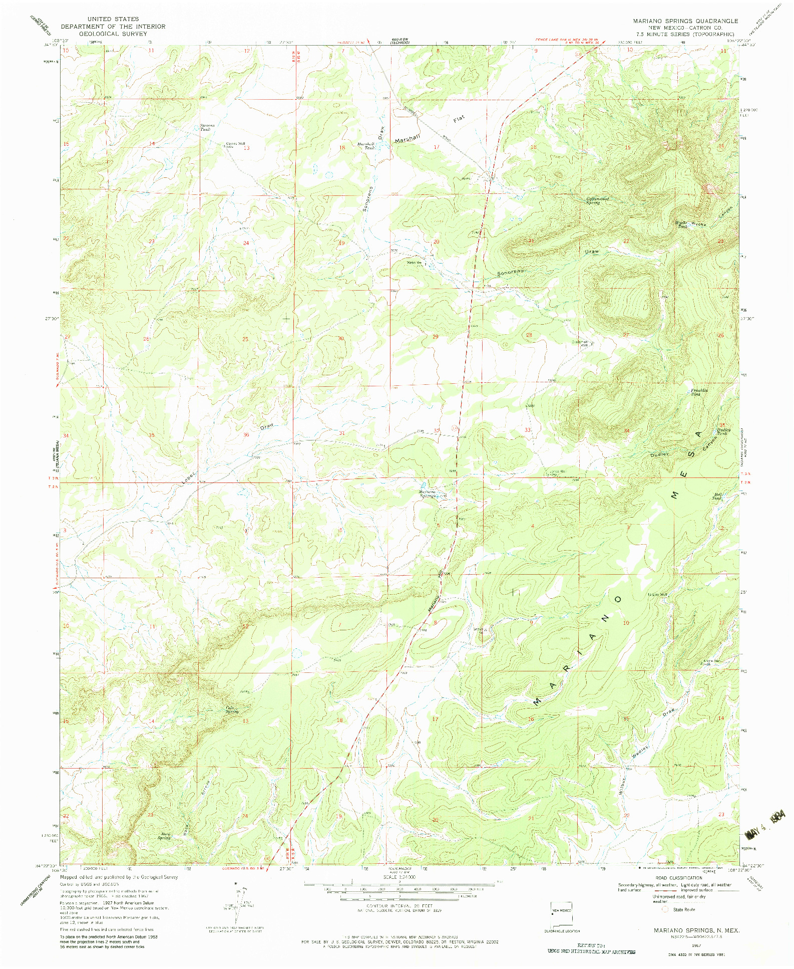 USGS 1:24000-SCALE QUADRANGLE FOR MARIANO SPRINGS, NM 1967