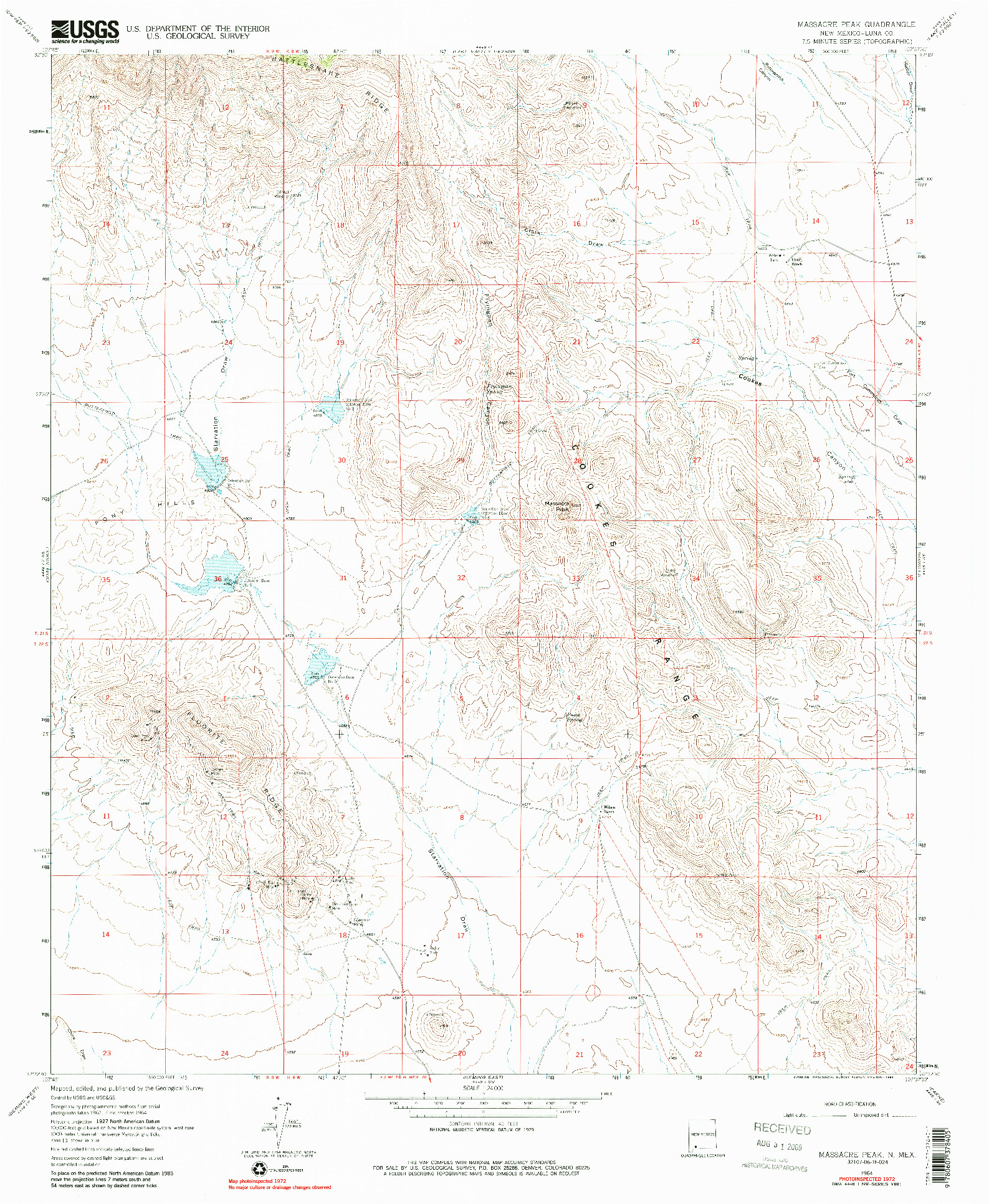 USGS 1:24000-SCALE QUADRANGLE FOR MASSACRE PEAK, NM 1964