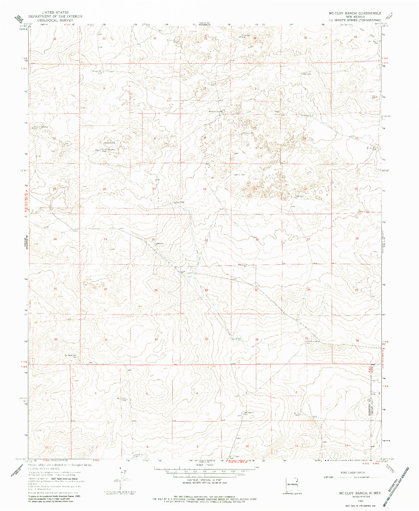 USGS 1:24000-SCALE QUADRANGLE FOR MC CLOY RANCH, NM 1966