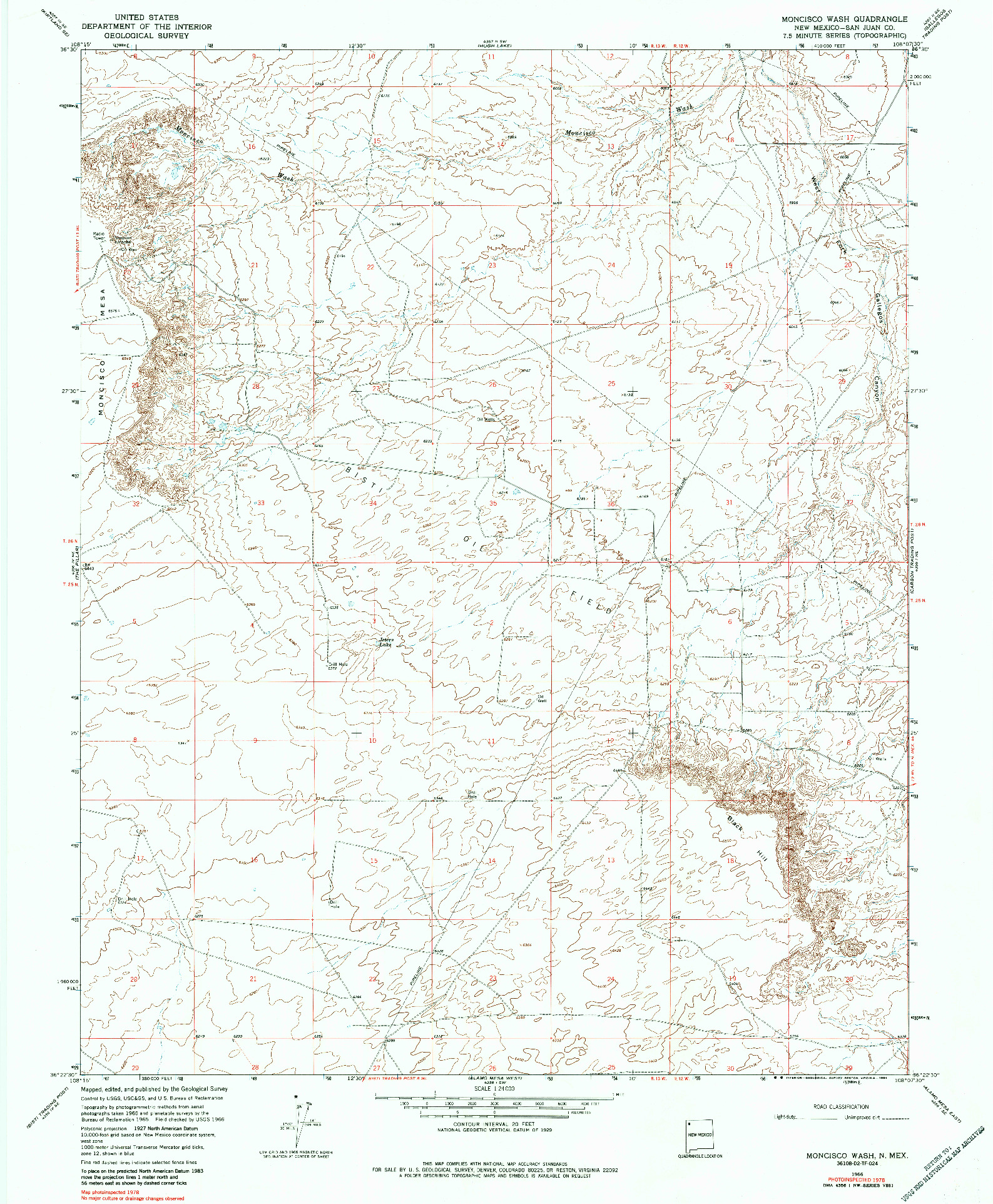 USGS 1:24000-SCALE QUADRANGLE FOR MONCISCO WASH, NM 1966