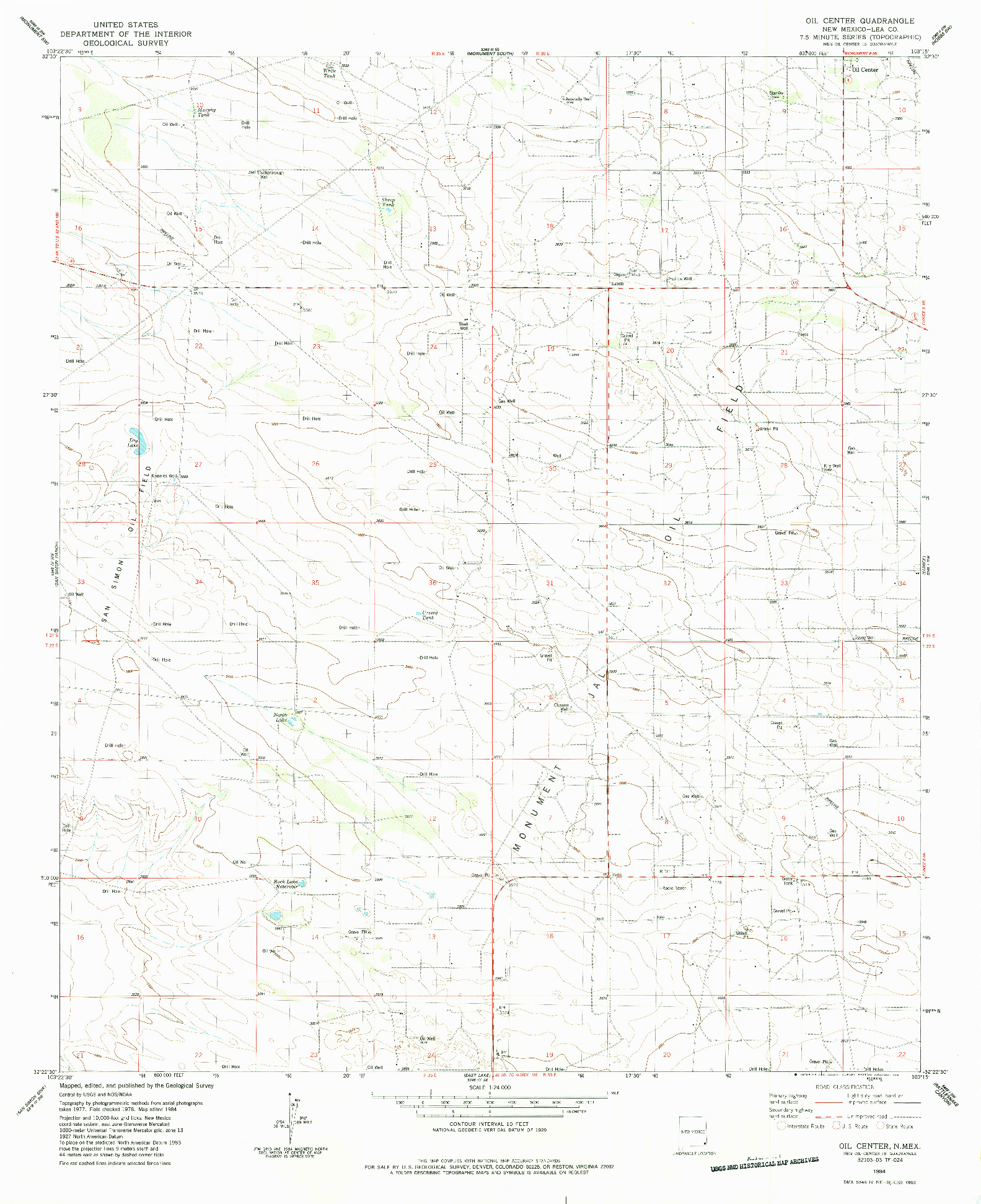 USGS 1:24000-SCALE QUADRANGLE FOR OIL CENTER, NM 1984