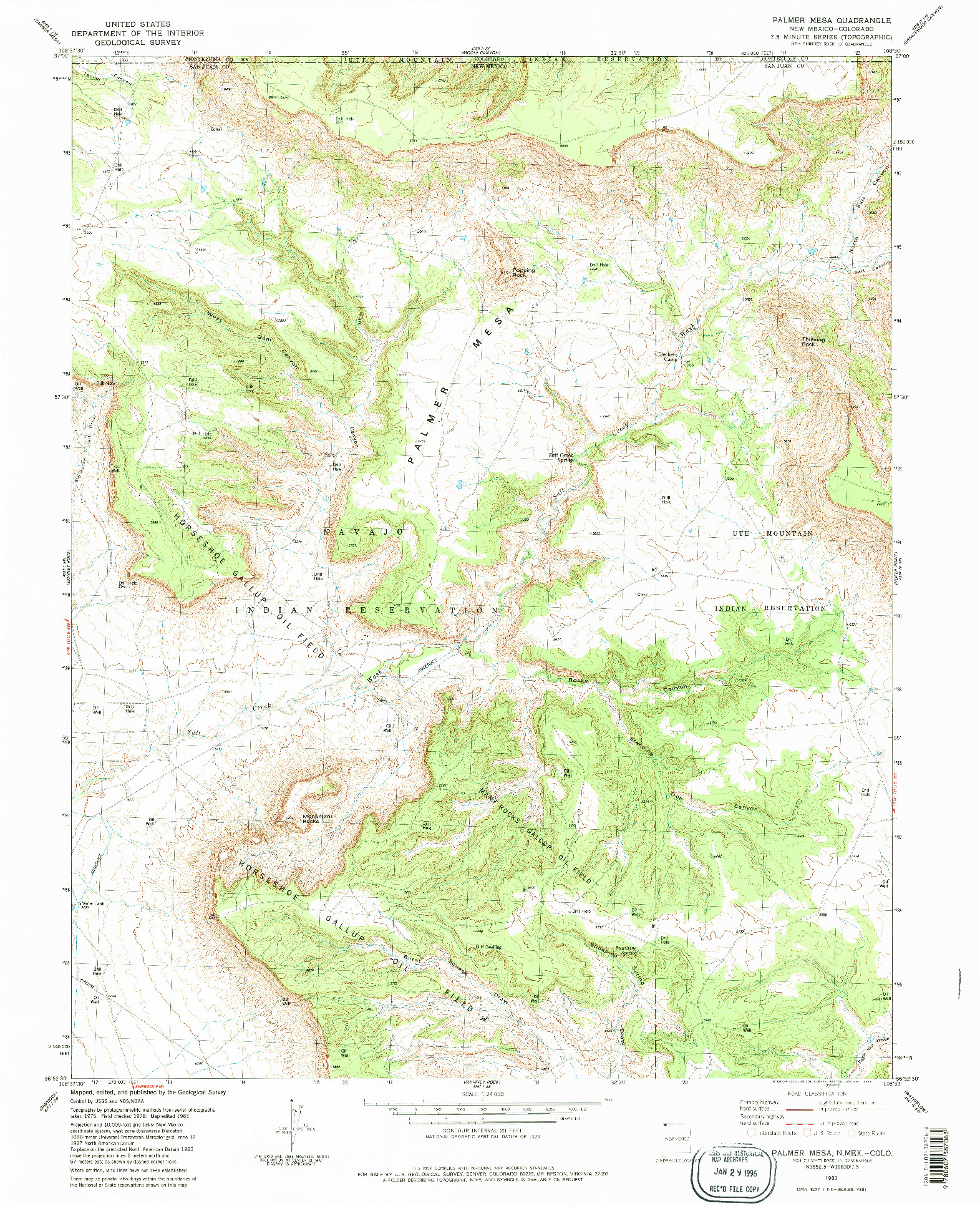 USGS 1:24000-SCALE QUADRANGLE FOR PALMER MESA, NM 1983