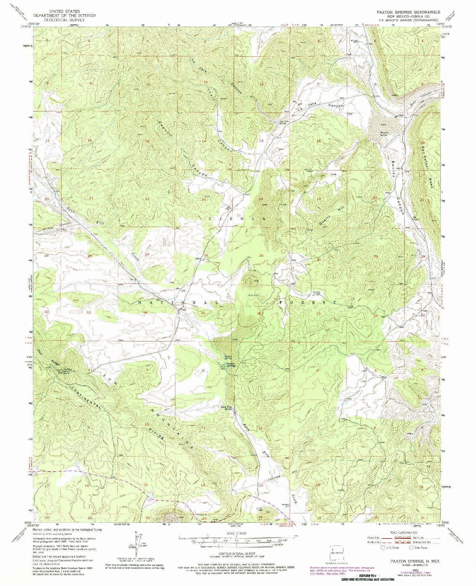 USGS 1:24000-SCALE QUADRANGLE FOR PAXTON SPRINGS, NM 1952