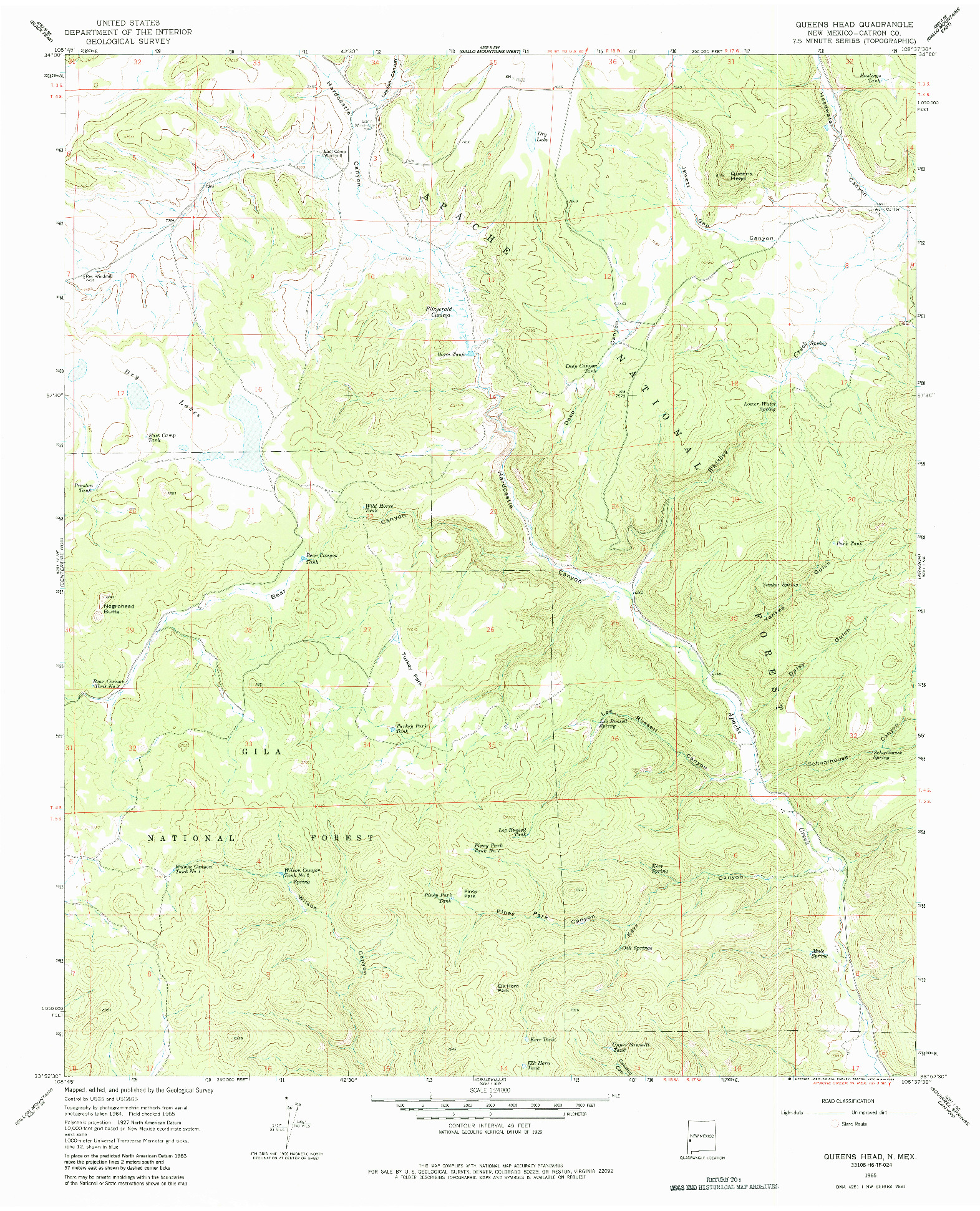 USGS 1:24000-SCALE QUADRANGLE FOR QUEENS HEAD, NM 1965