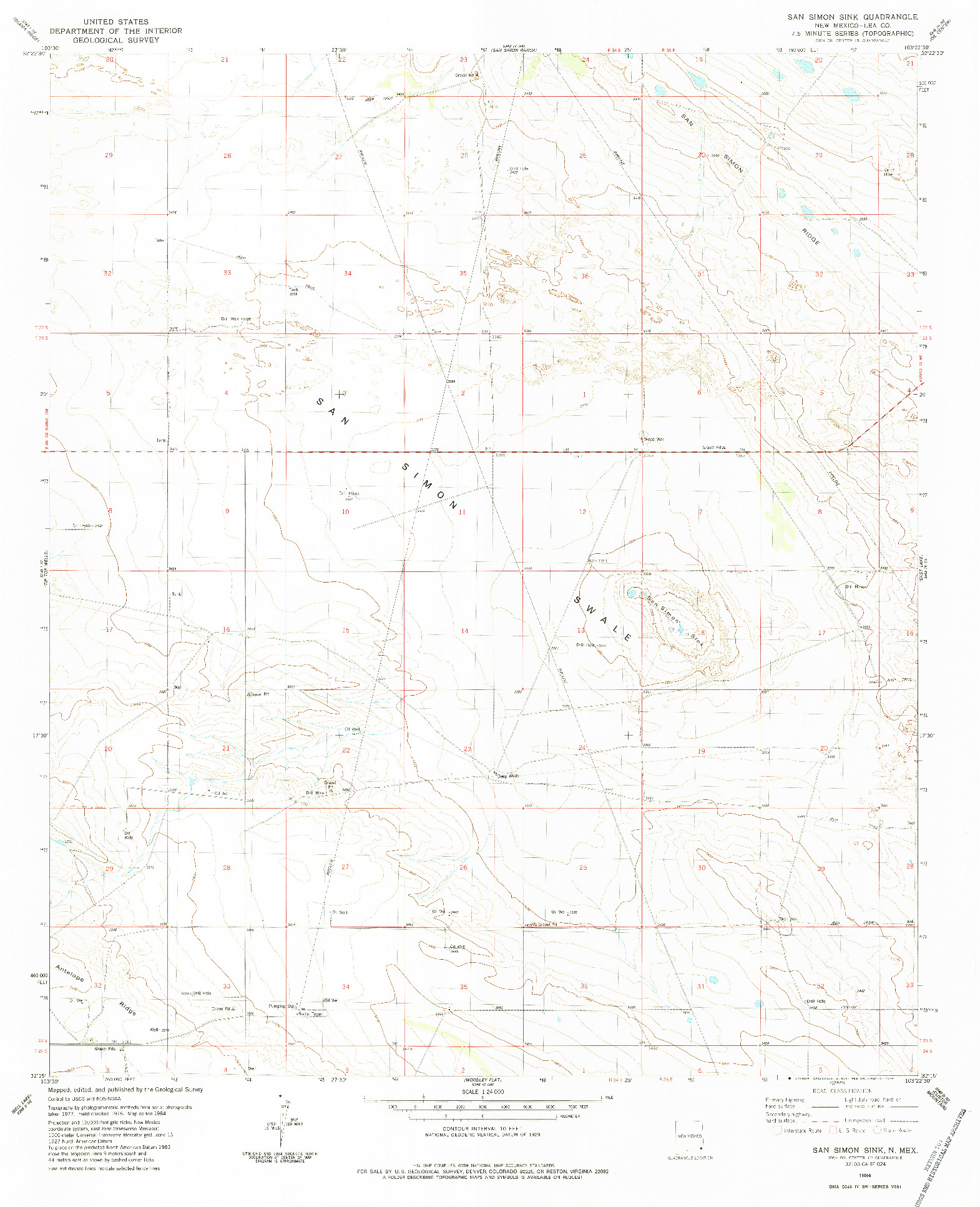 USGS 1:24000-SCALE QUADRANGLE FOR SAN SIMON SINK, NM 1984