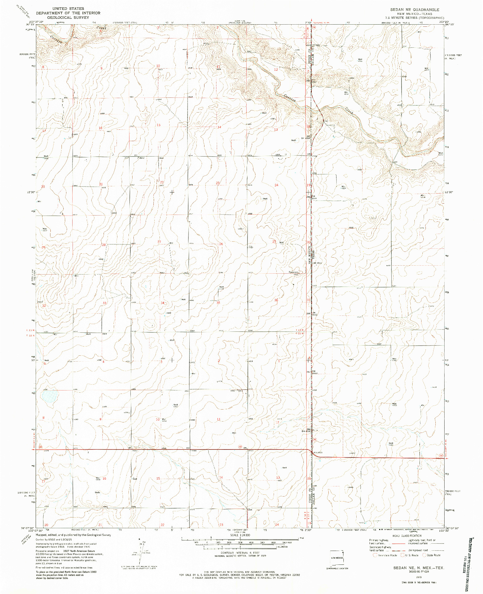 USGS 1:24000-SCALE QUADRANGLE FOR SEDAN NE, NM 1970