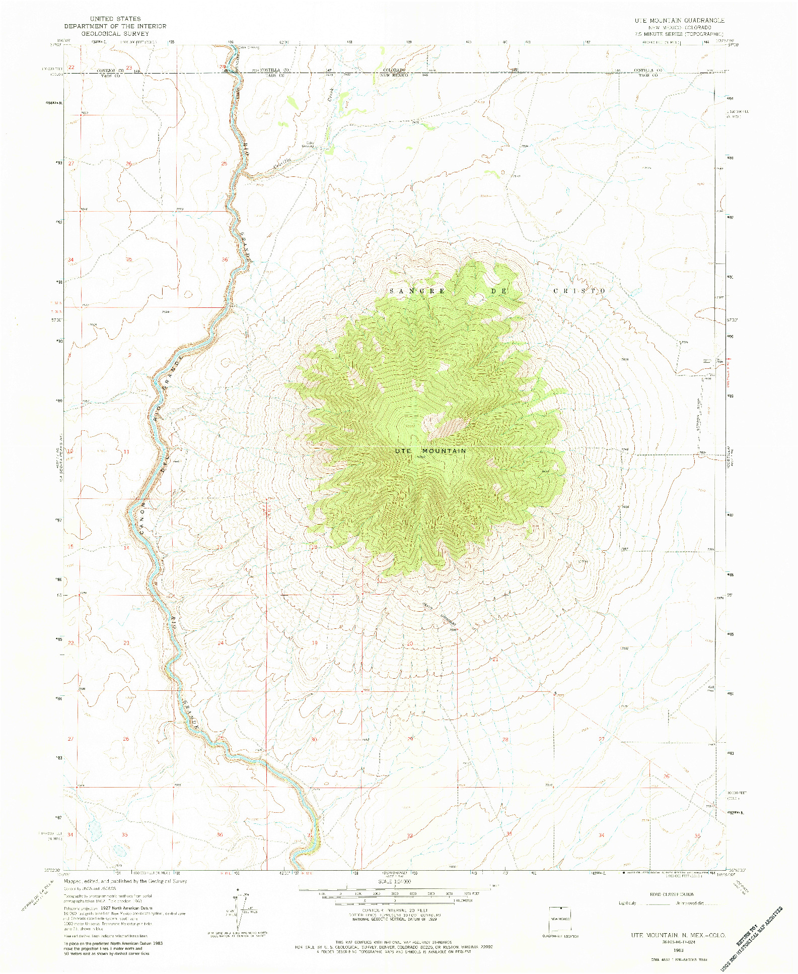 USGS 1:24000-SCALE QUADRANGLE FOR UTE MOUNTAIN, NM 1963