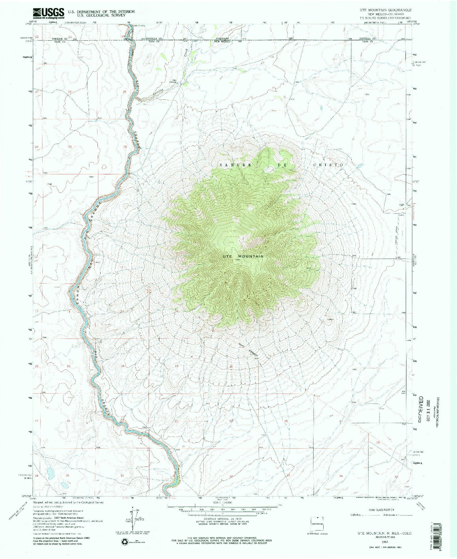 USGS 1:24000-SCALE QUADRANGLE FOR UTE MOUNTAIN, NM 1963