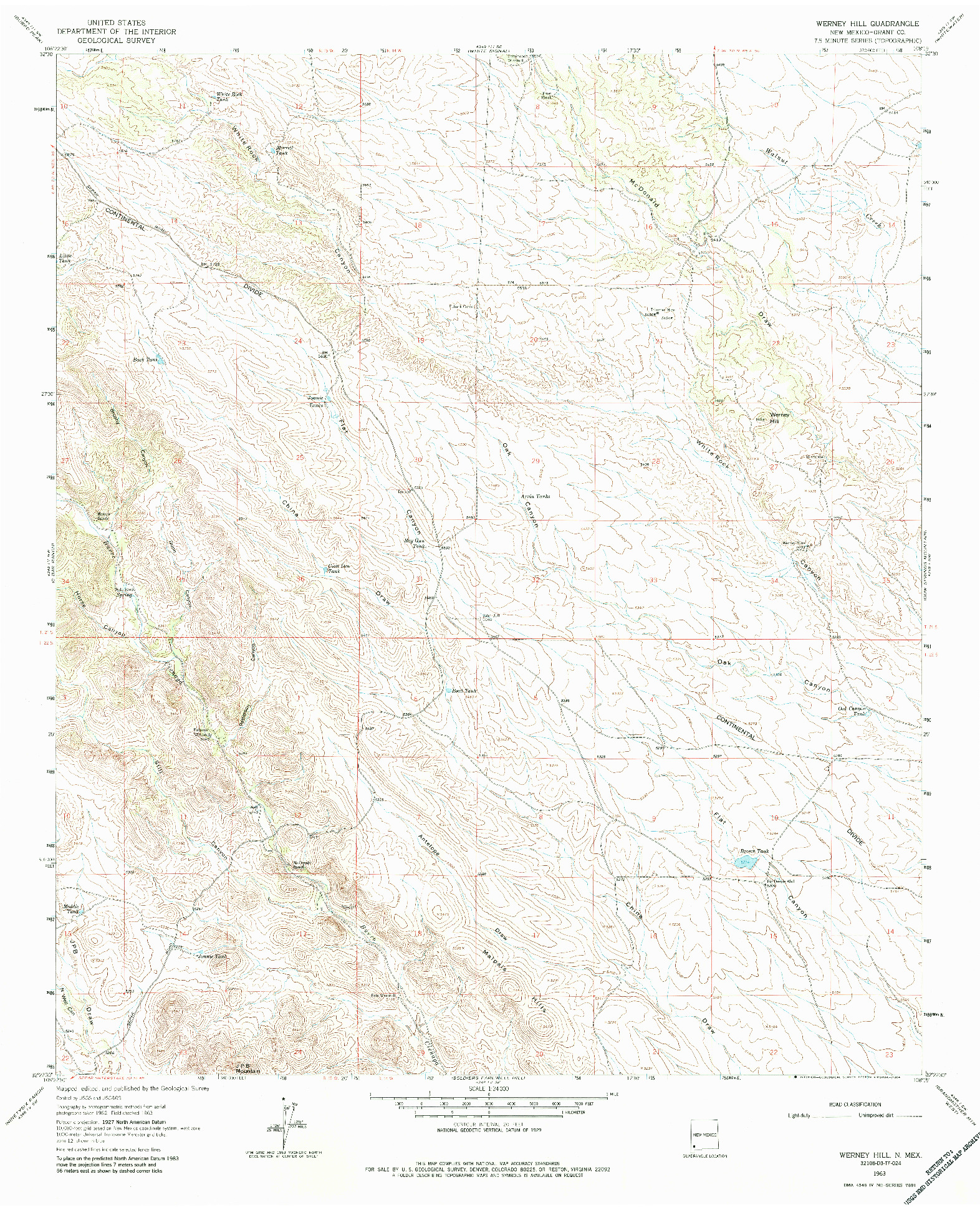 USGS 1:24000-SCALE QUADRANGLE FOR WERNEY HILL, NM 1963