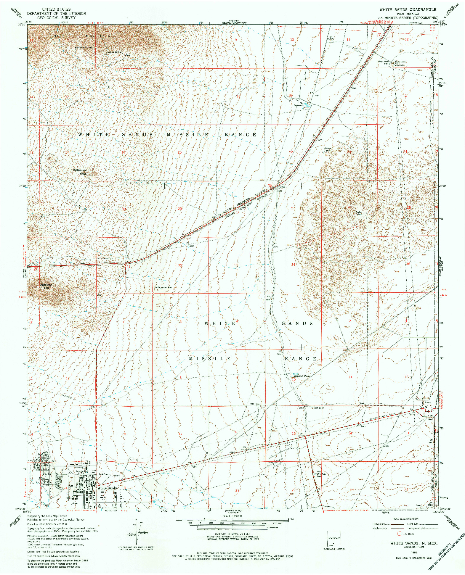 USGS 1:24000-SCALE QUADRANGLE FOR WHITE SANDS, NM 1955