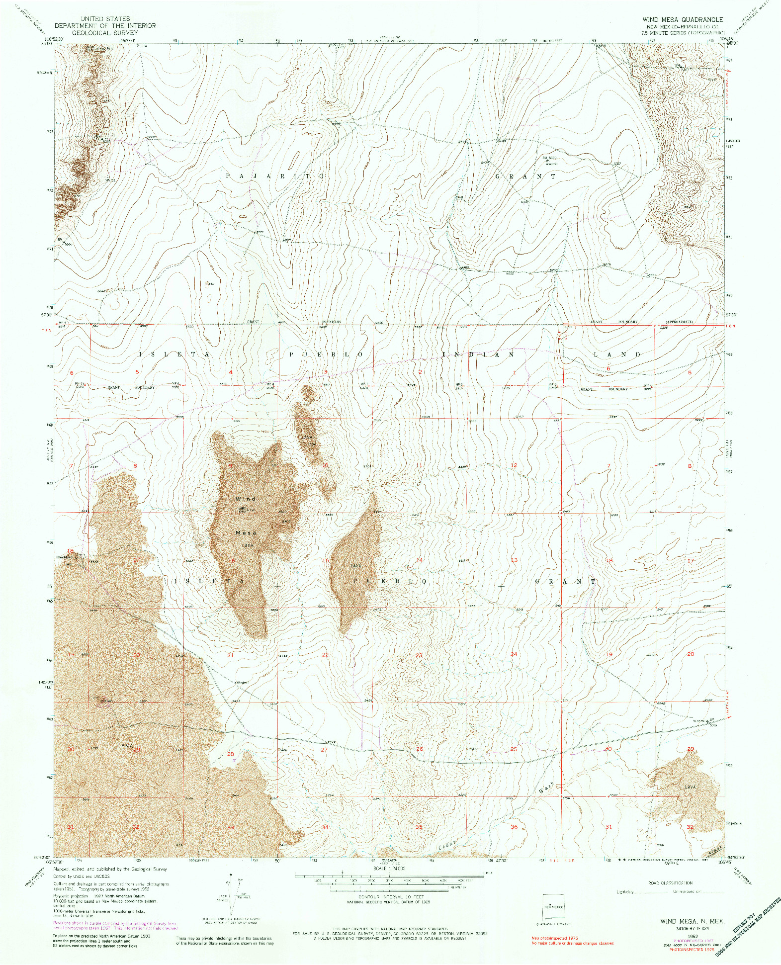 USGS 1:24000-SCALE QUADRANGLE FOR WIND MESA, NM 1952