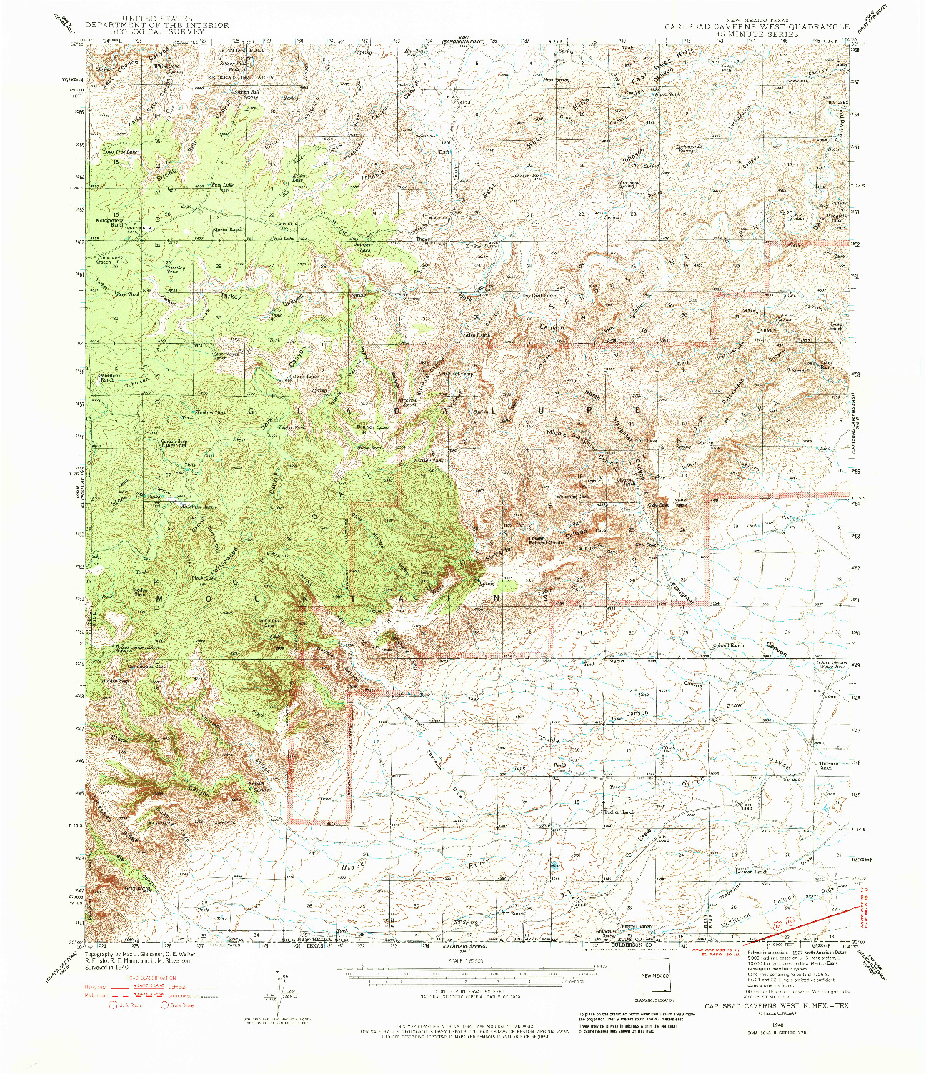 USGS 1:62500-SCALE QUADRANGLE FOR CARLSBAD CAVERNS WEST, NM 1940