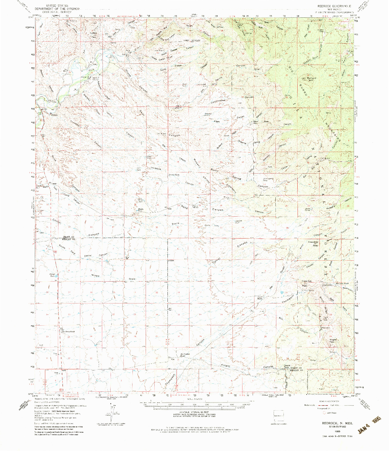 USGS 1:62500-SCALE QUADRANGLE FOR REDROCK, NM 1959