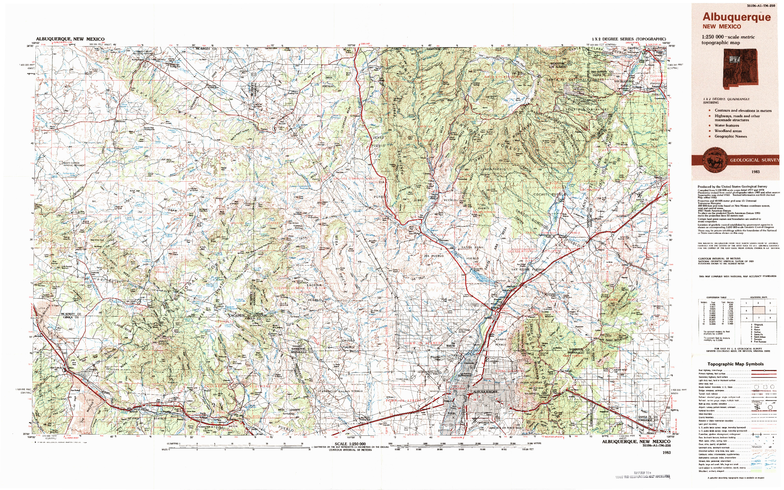 USGS 1:250000-SCALE QUADRANGLE FOR ALBUQUERQUE, NM 1983