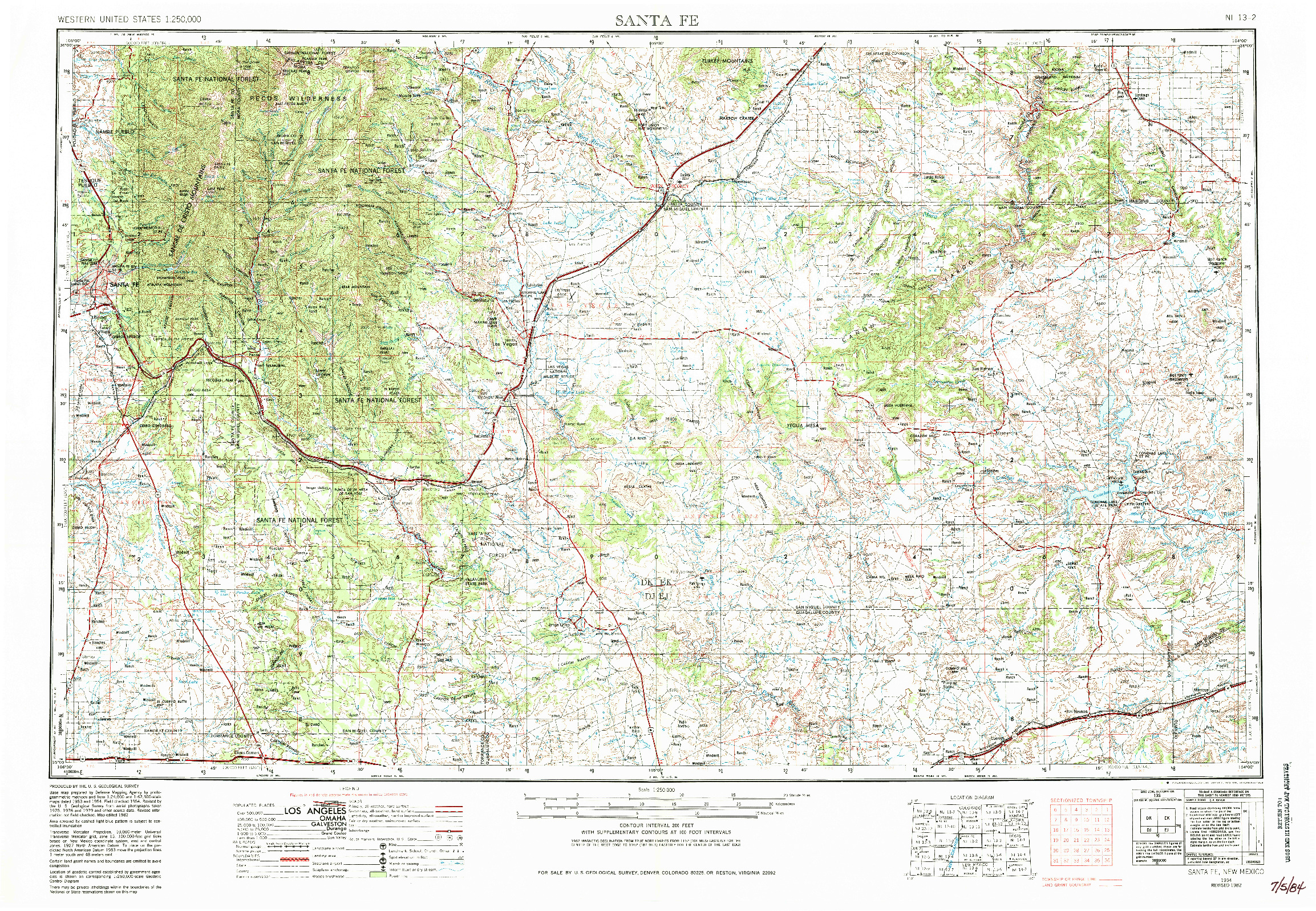 USGS 1:250000-SCALE QUADRANGLE FOR SANTA FE, NM 1954