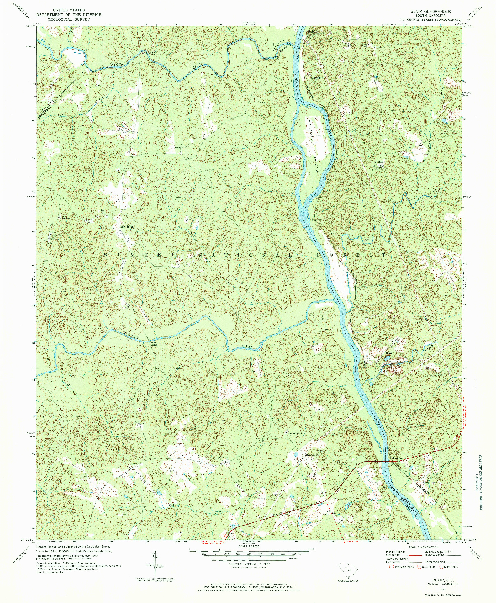 USGS 1:24000-SCALE QUADRANGLE FOR BLAIR, SC 1969