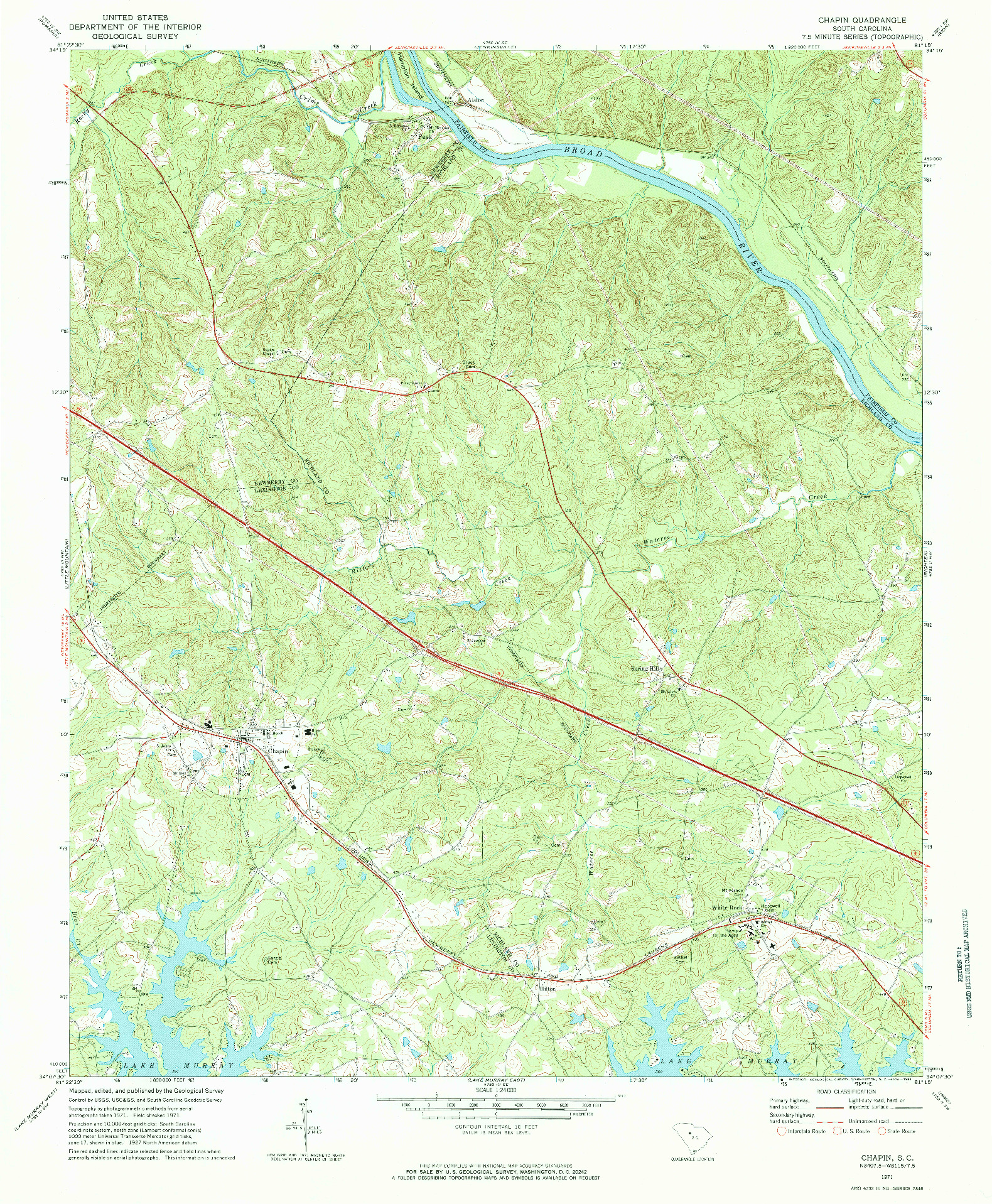 USGS 1:24000-SCALE QUADRANGLE FOR CHAPIN, SC 1971